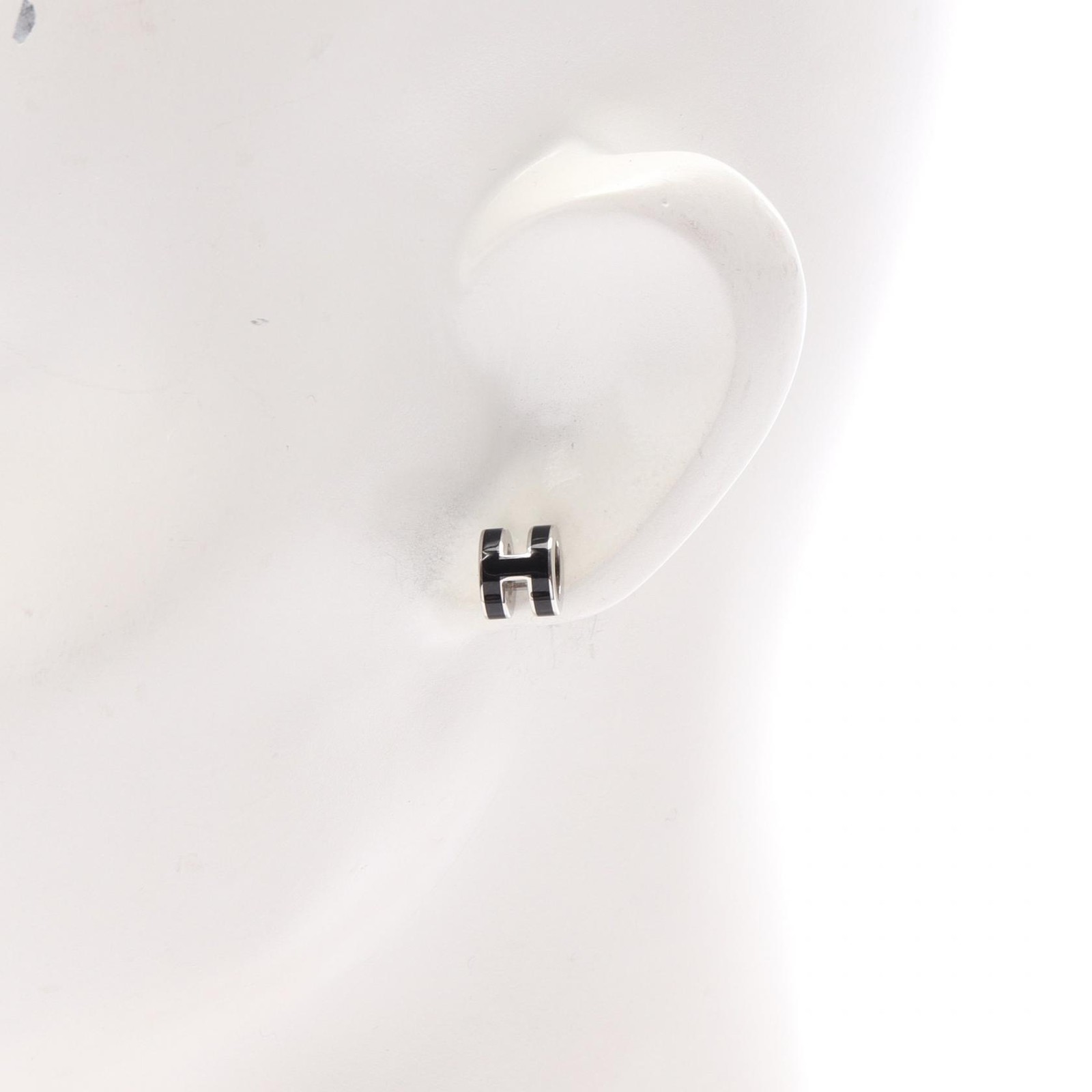 HERMES MINI POP H Pierced earrings Stainless Steel Black Used Women