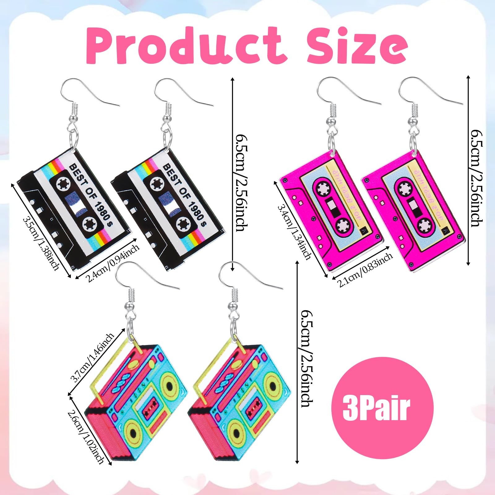 LXUEJIE 3 Pairs Length 3.4cm/1.34inch, Width 2.1cm/0.83inch, Multicolored
