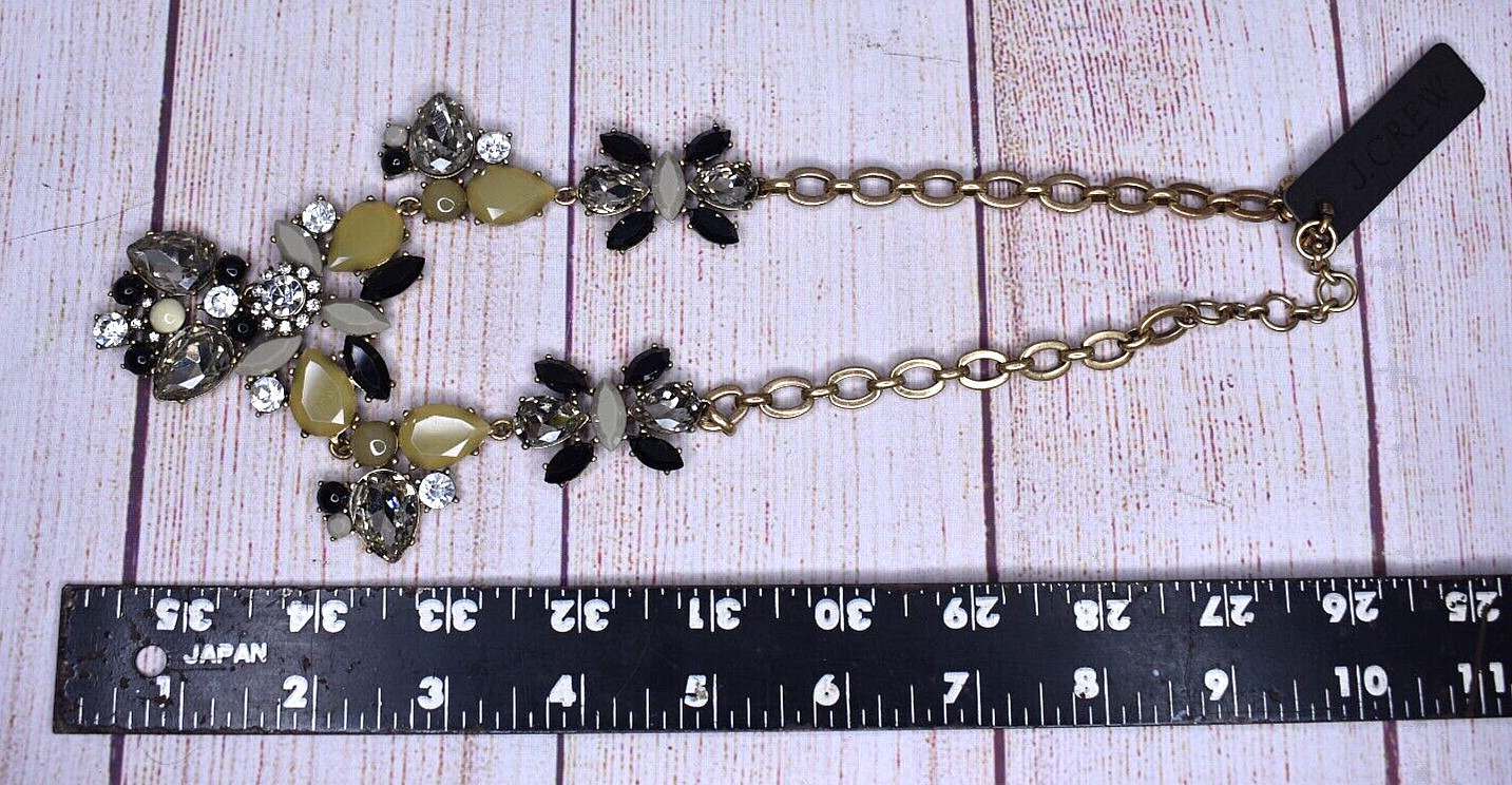 J. Crew Statement Large Rhinestone Clear Black Gold Tone Bib Necklace NEW NWT