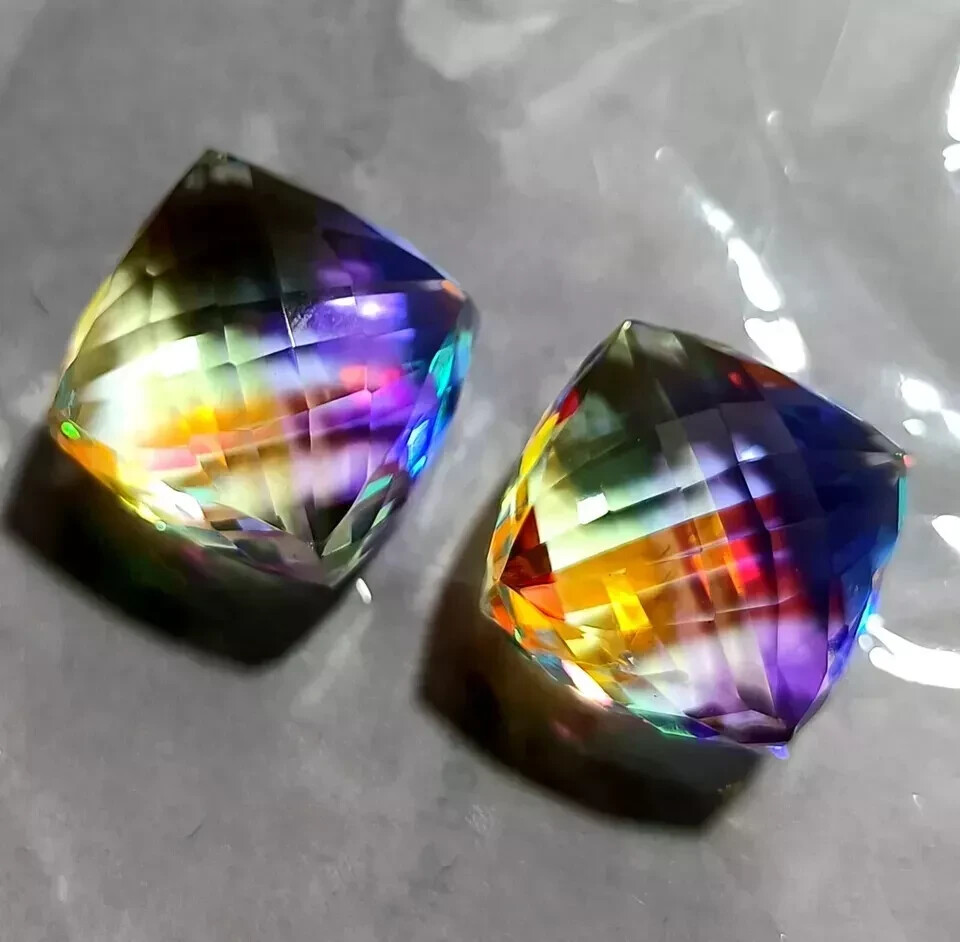 Mystic Pair Topaz 98-100 Ct Natural Rainbow Colour Cube Loose Certified Gemstone