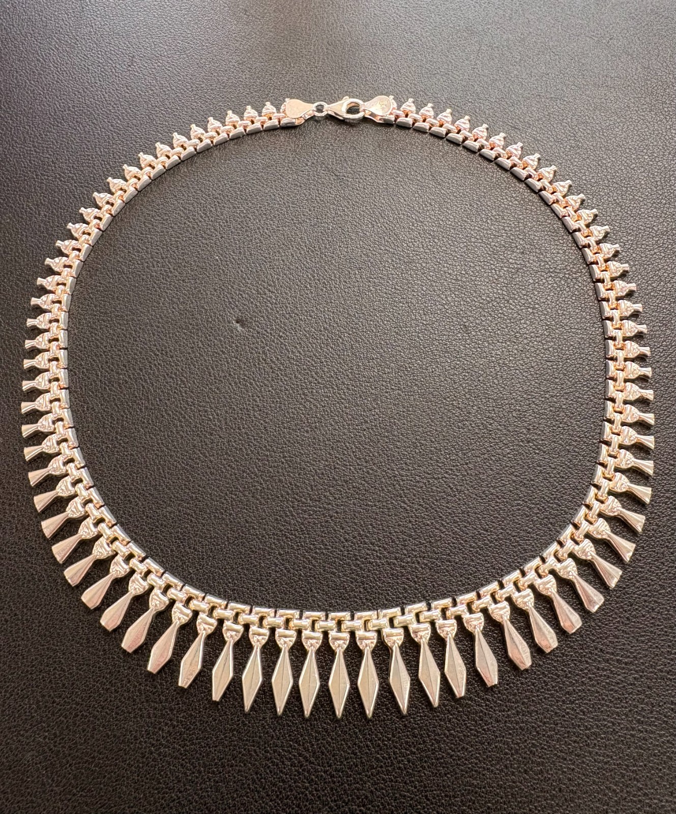 OTC ITALY 925 STERLING SILVER CLEOPATRA STYLE FRINGE STATEMENT NECKLACE
