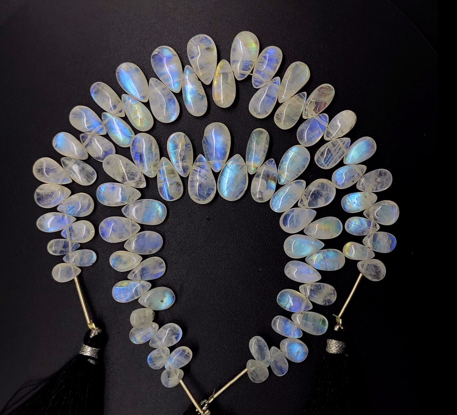 Blue Fire Rainbow Moonstone 8×5 to 13×7 mm Size Smooth Pear Beads 6″ Strand