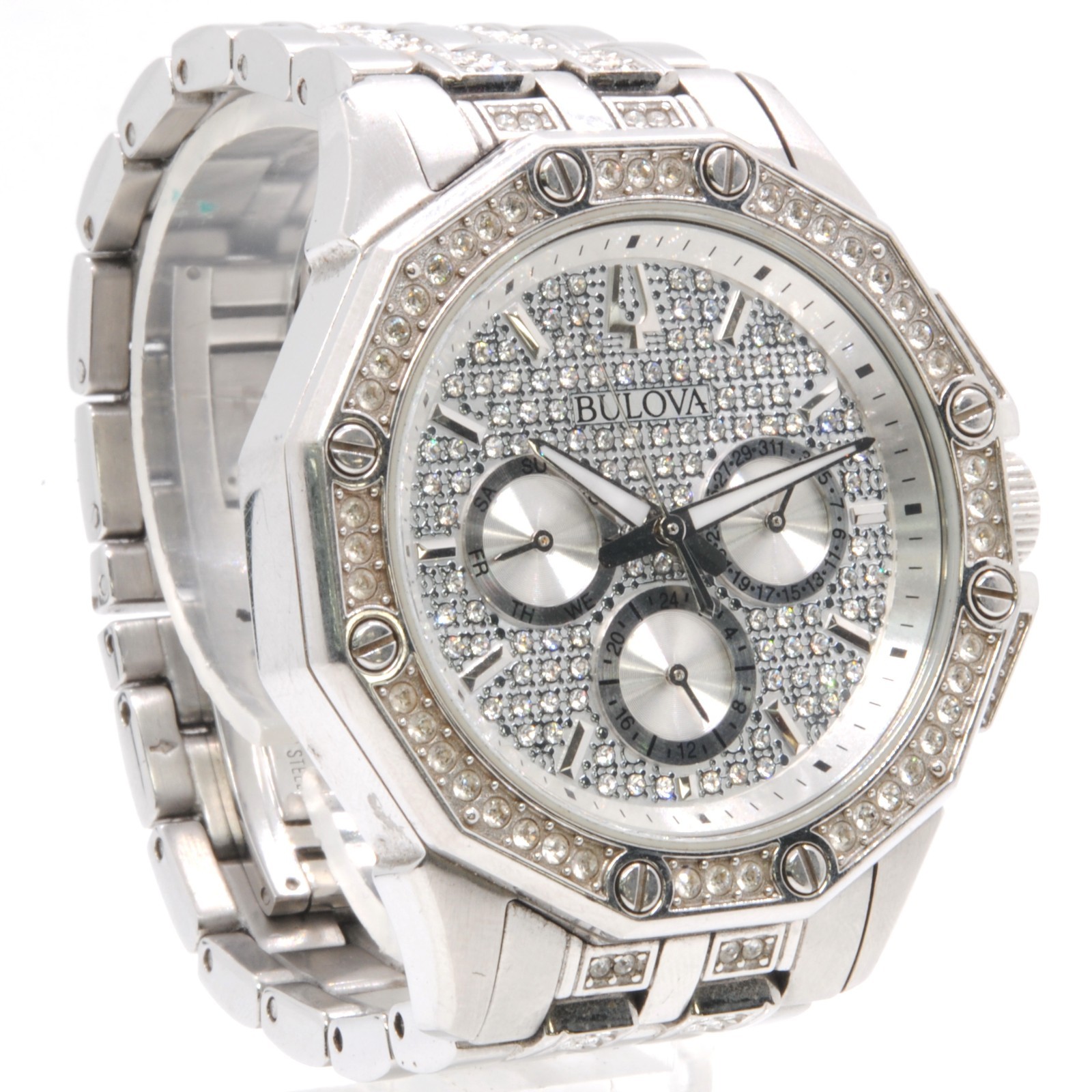 GENTS BULOVA OCTAVA CRYSTAL QUARTZ NEW BATTERY STAINLESS WRIST WATCH 96c134 6″