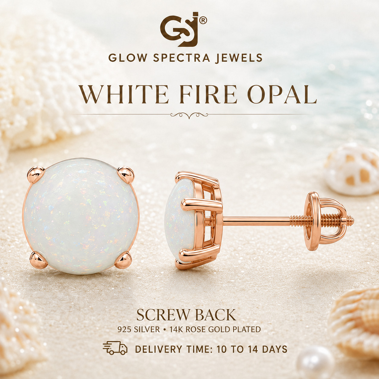 2CT Solitaire Lab Created Fir Opal Stud Erring Screw Back 14k Rose Gold Plated