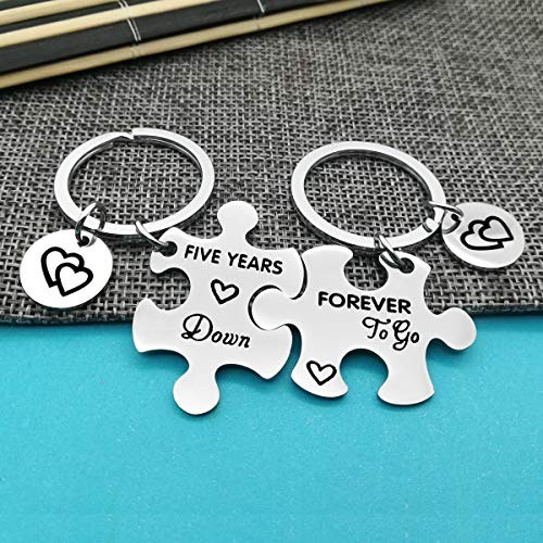 5 Years Anniversary Keychains Set Five Years Down Forever to Go Keyring