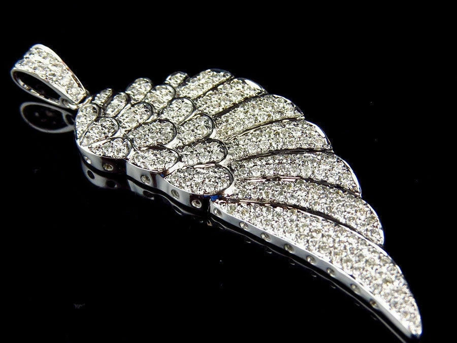 1.5 Ct Round Cut Real Moissanite Angel Wing Silver Pendant 14k White Gold Plated
