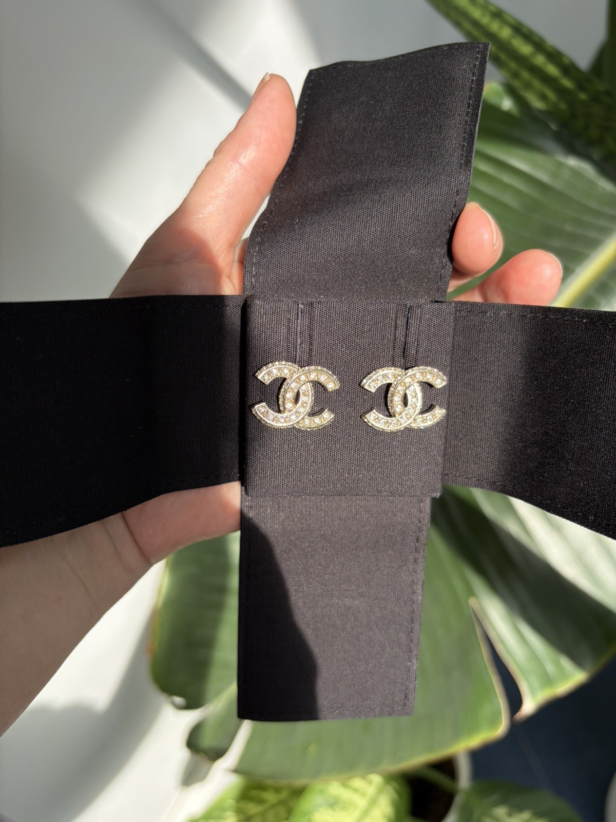Chanel REV Transparent Crystal CC Logo Classic Statement Stud Earrings New