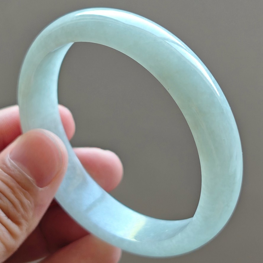 61mm Natural White Jadeite Jade Bracelets Burma Jade Bracelet Bangle 3424