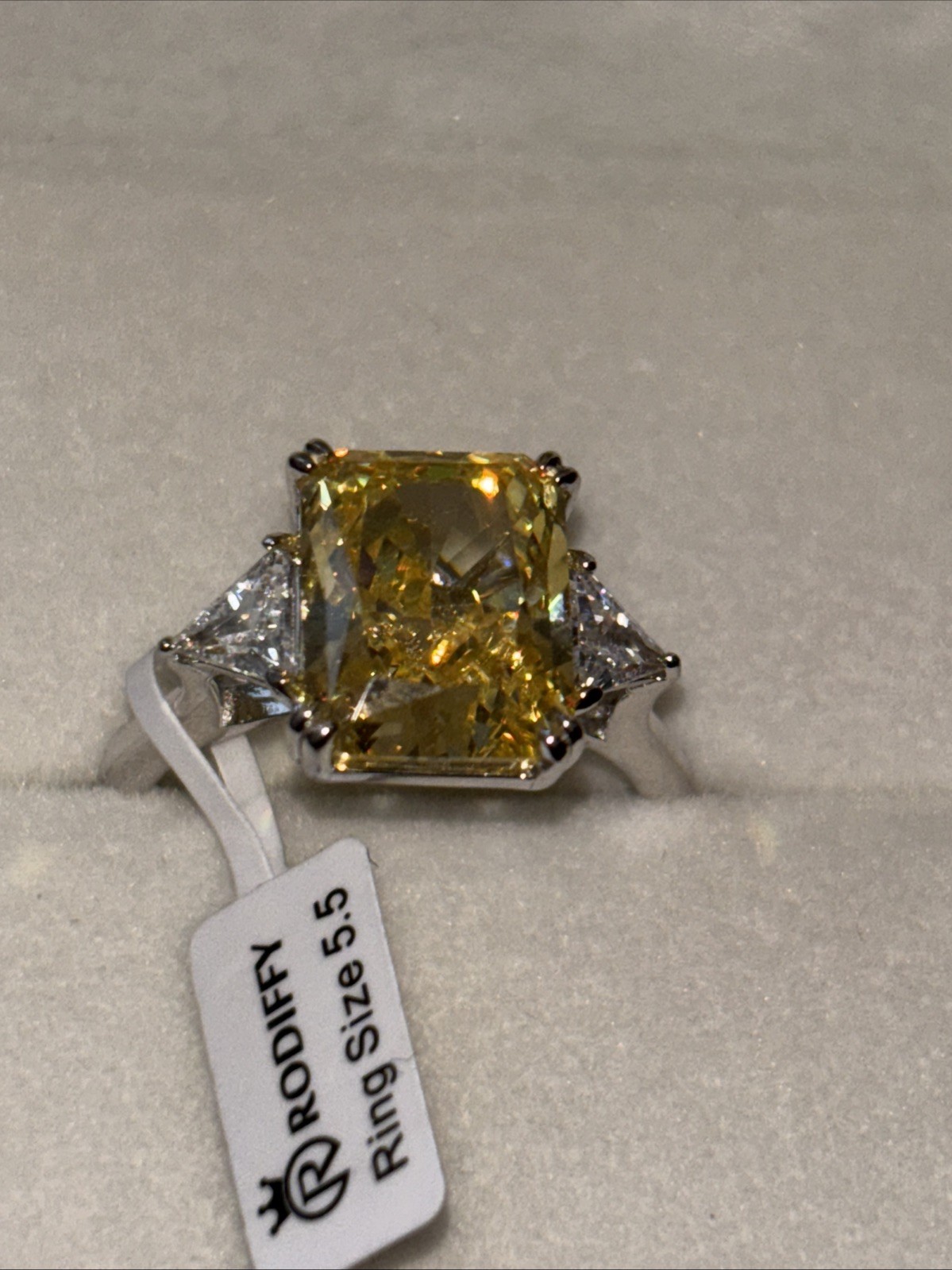 4CT Radiant Cut 3-Stone Engagement Ring,Yellow CZ Rodiffy 925 Silver