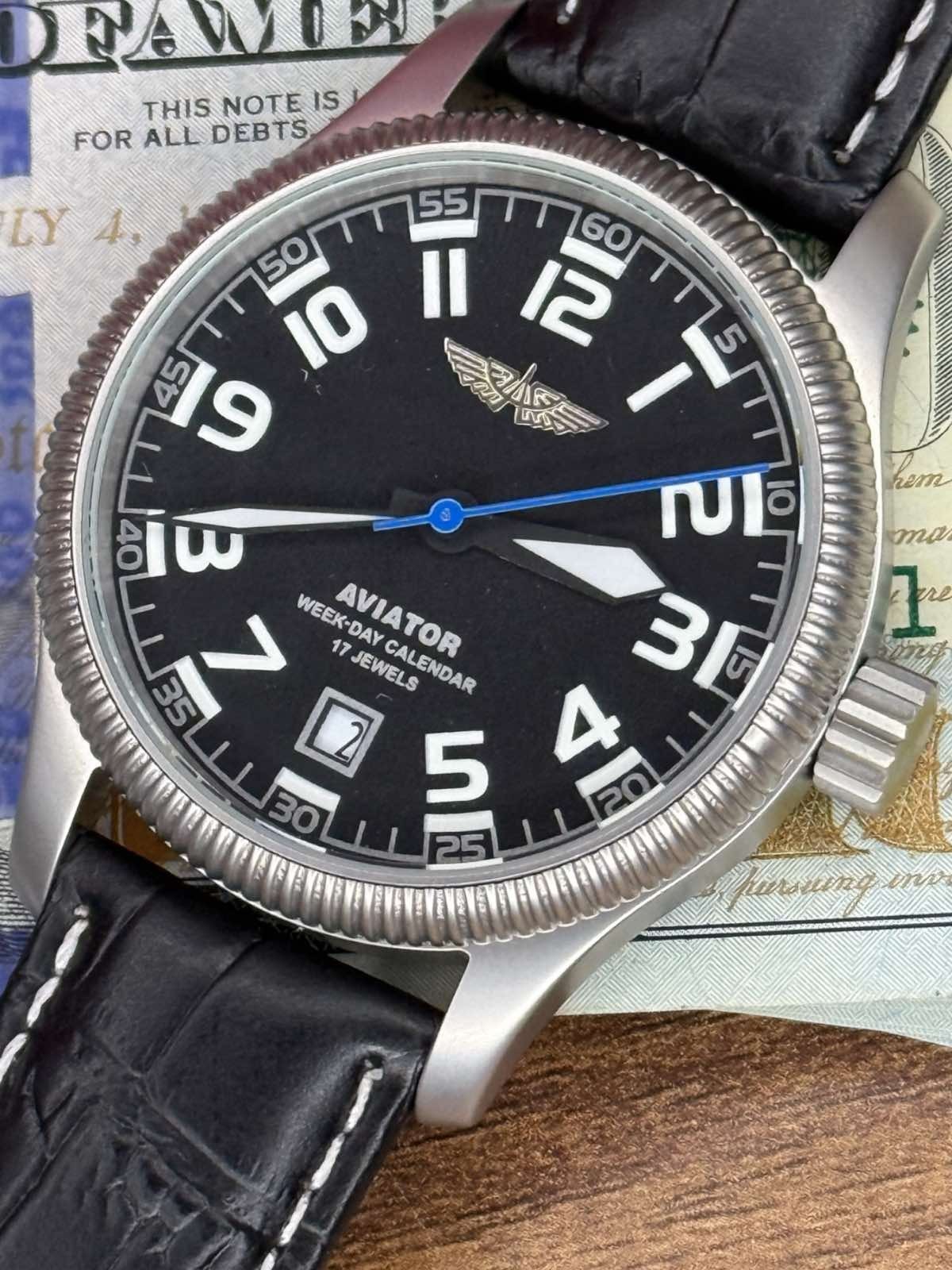 Aviator Watch Mechanical Soviet USSR Pilot Military Calendar Day Raketa Vintage