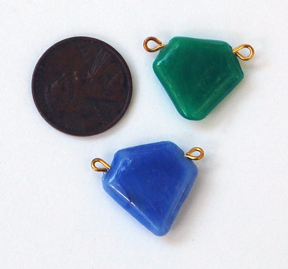 VINTAGE 4 OPAQUE BLUE GLASS PENTAGON BEAD CONNECTOR OLD ANTIQUE POINTED SHIELD