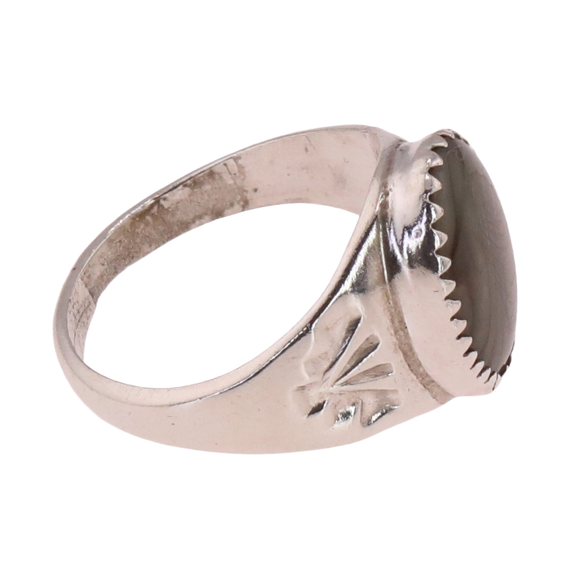 VTG Sterling Silver | Navajo Hand-Stamped Abalone Ring | Size 7.75 | 5g