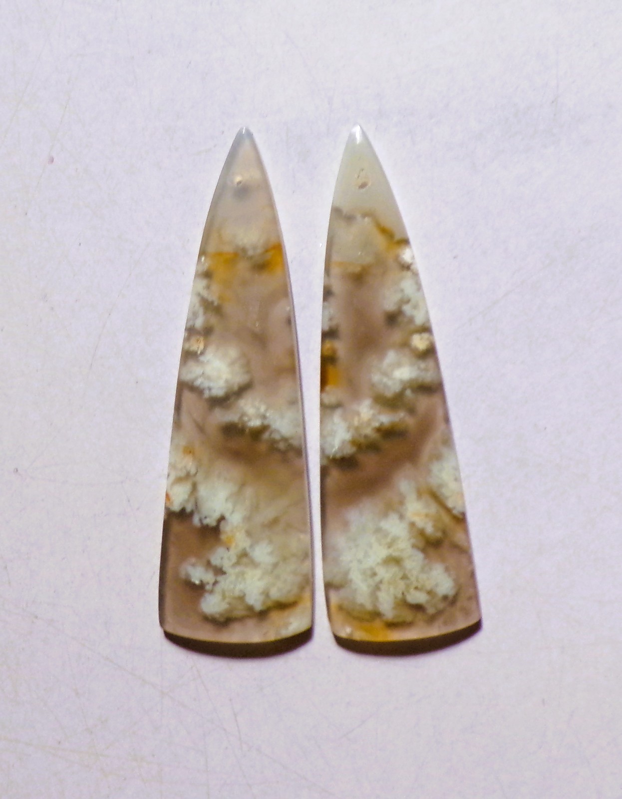 34.15 Cts Natural Plume agate Drilled Cabochon Match Pair Gemstone 50.3X15MM 27
