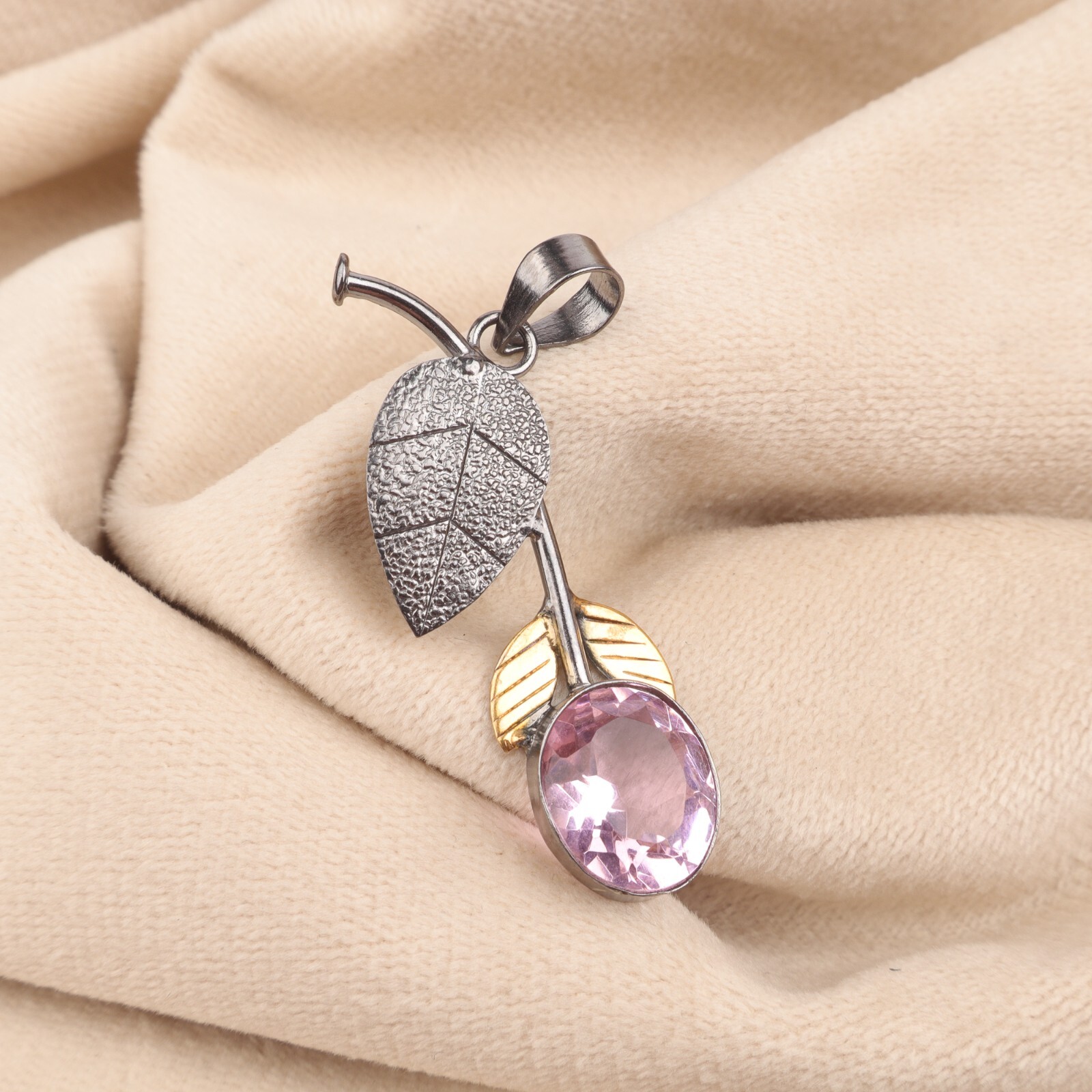 Morganite Gemstone Jewelry 925 Silver Handmade Boho Pendant 1.69″ For Girlfriend