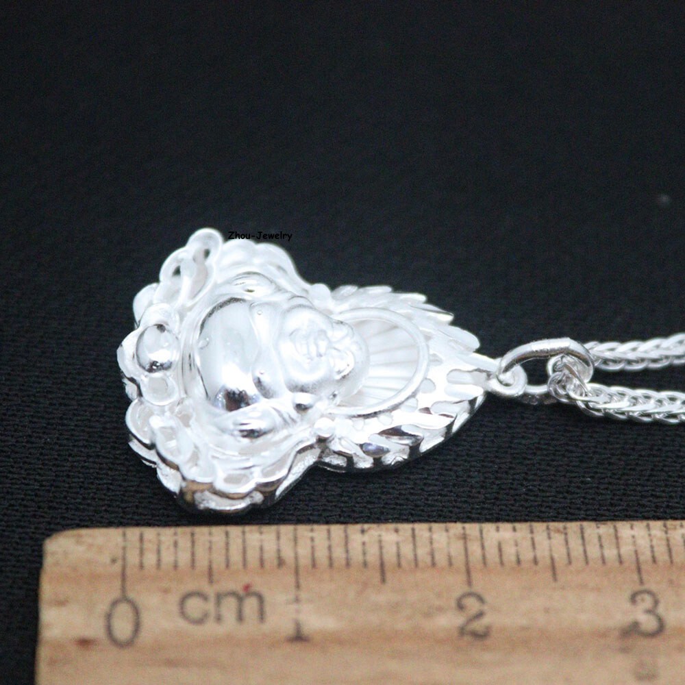 Pure S999 Sterling Silver Women Men Flame Buddha Pendant 4-5g 29*19mm