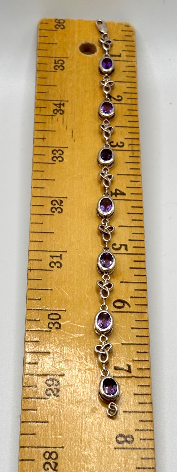 Vintage Marked Amethyst 925 Sterling Silver Celtic Knot Tennis Link 7.5 Bracelet