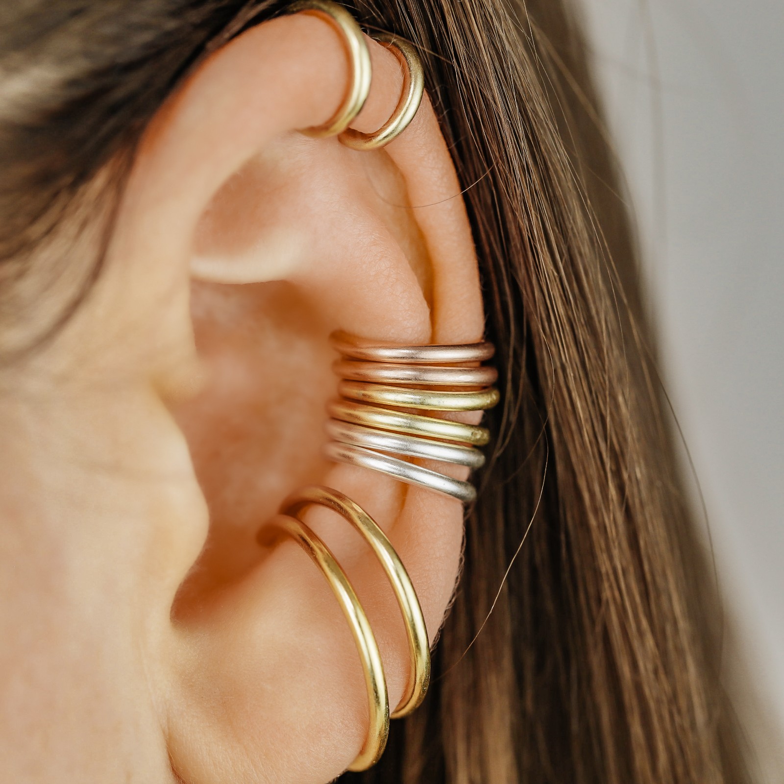 Black Fake Piercing Ear Cuff Thick Hoop Lobe Conch Helix Cartilage, Gift for Him