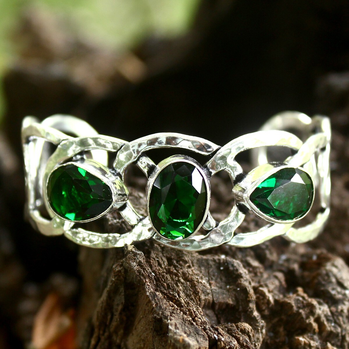 Chrome Diopside Gemstone 925 Sterling Silver Handmade Jewelry Bangle Size 7-8″