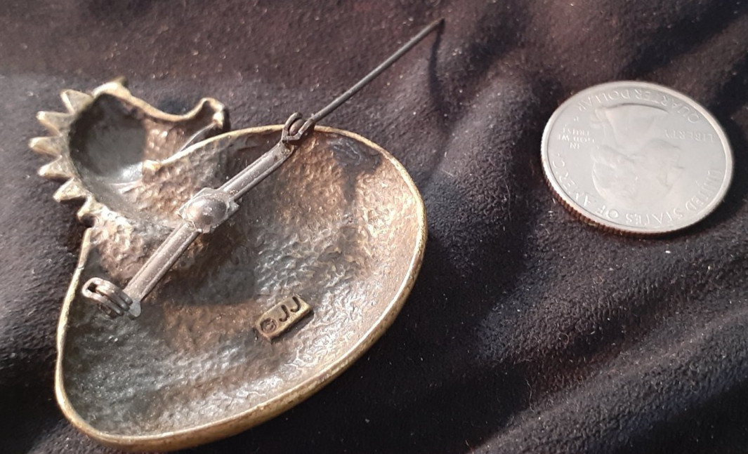 Vintage BRASS Hatching DRAGON 2″ PIN /Broach /maker’s mark “JJ”