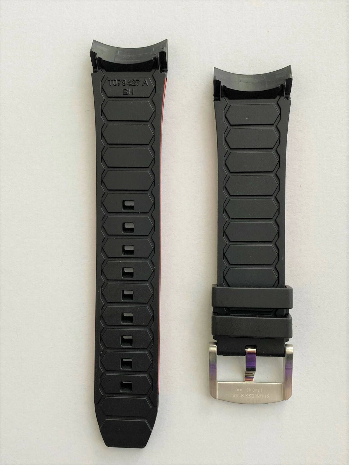 Original Tissot PRS516 Fits CASE-BACK # T079427A Black / Red Rubber Band Strap