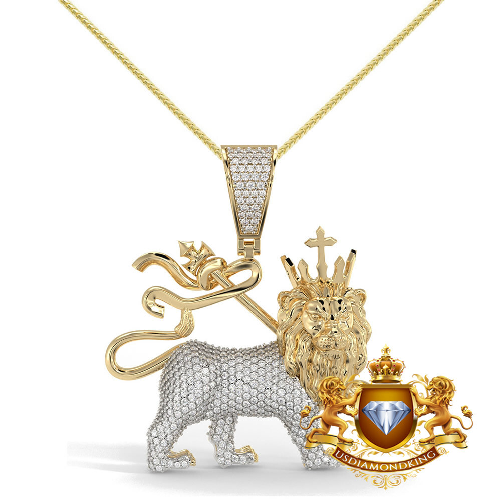 Real 3.75 Ctw. MOISSANITE Lion Of Judah Jewish Symbol Crown Face Pendant Charm