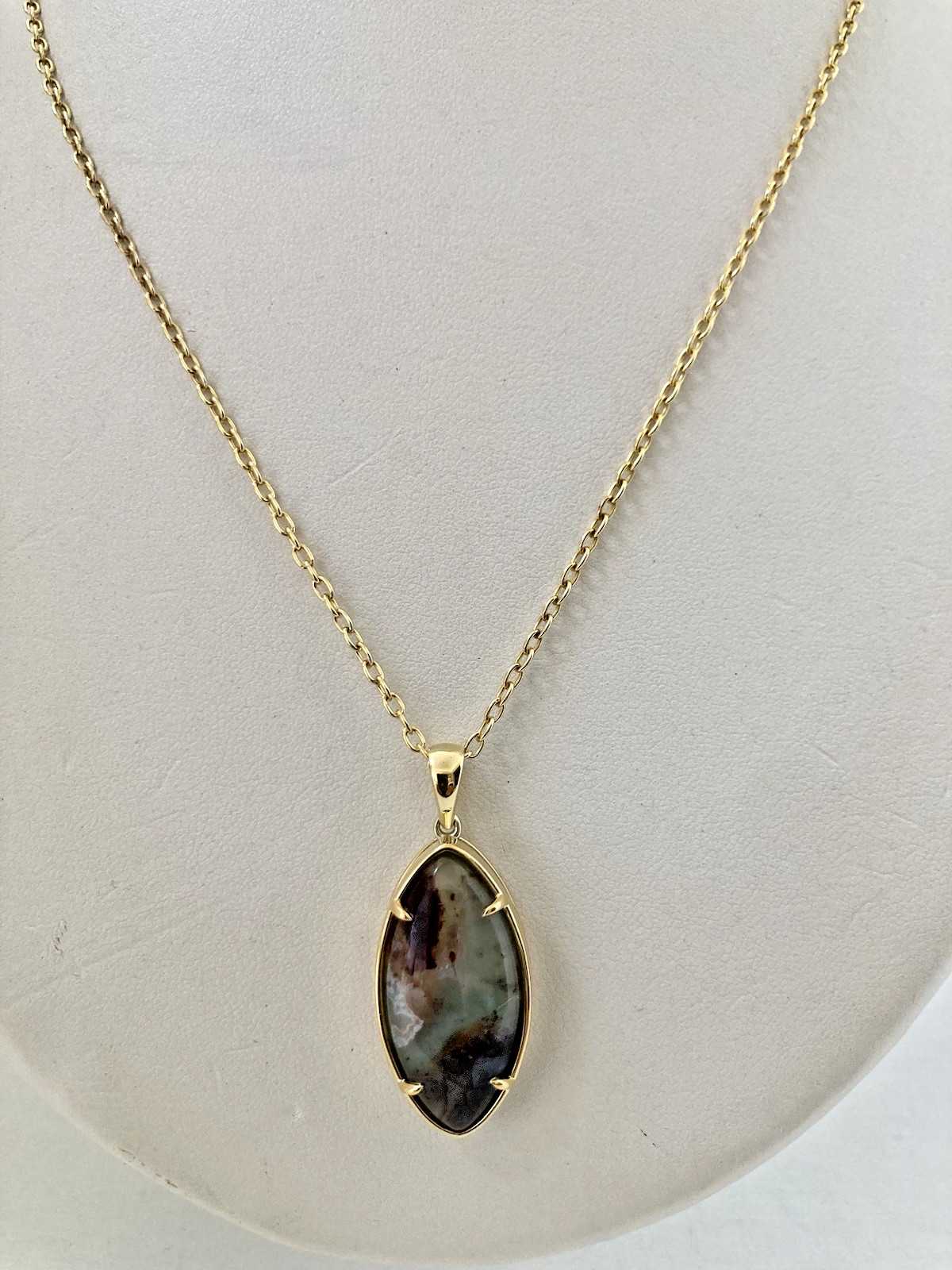Gemporia Sterling Silver Gold Overlay Moss Agate Necklace – 3.5cm Pendant
