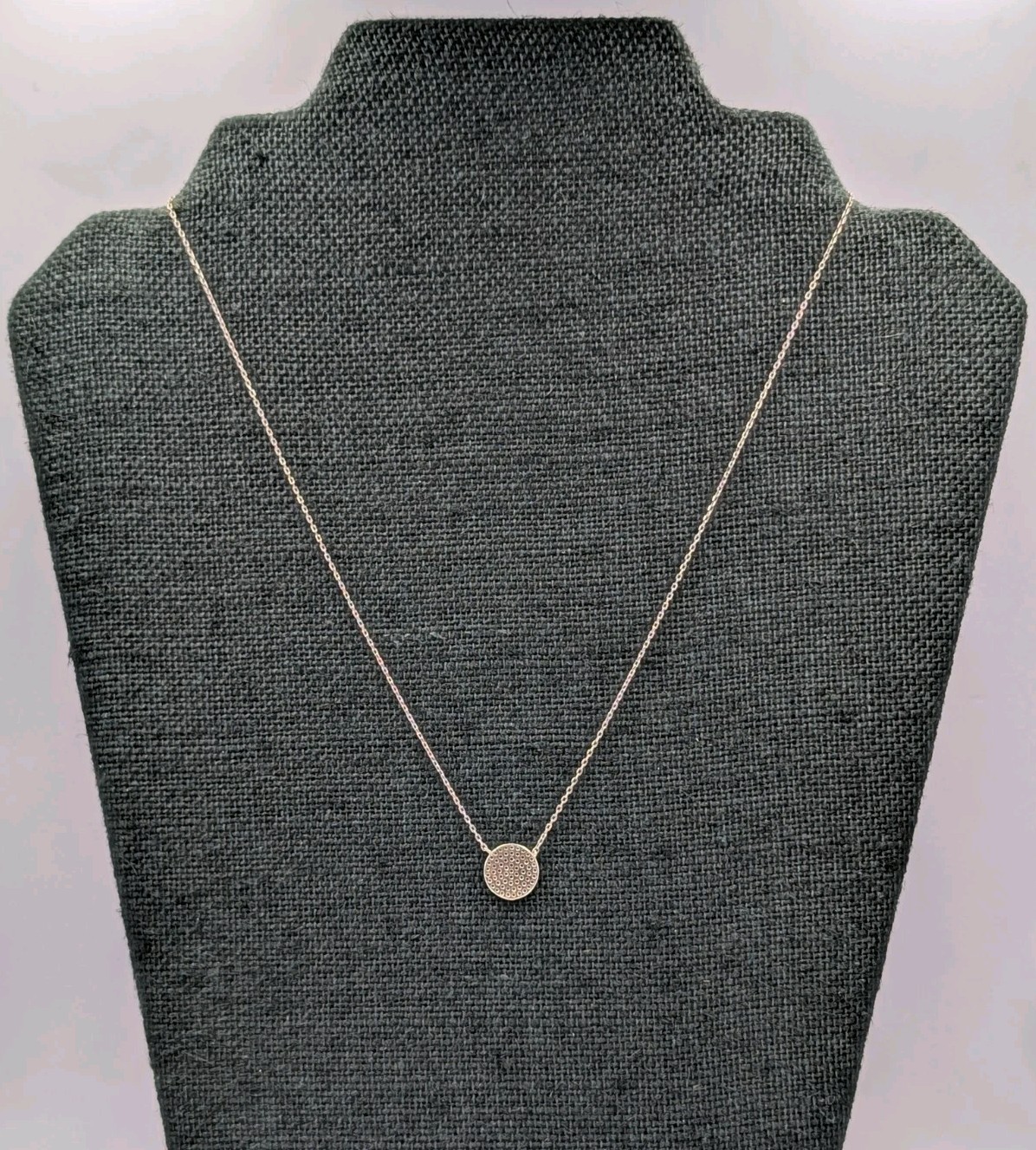 Signed Sterling Silver Pave CZ Circle Cable Chain 925 Necklace 15.75″-18.5″ Adj.