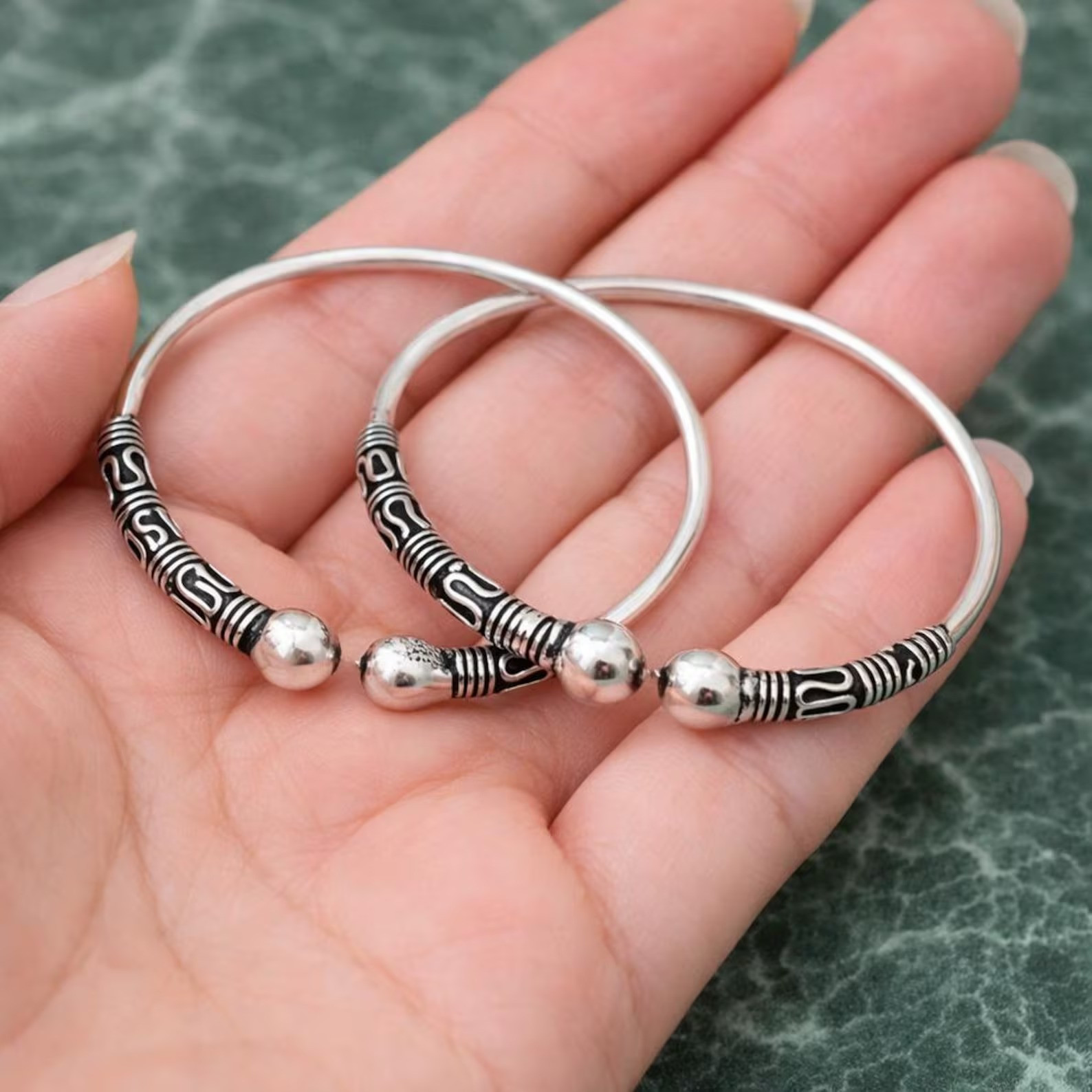 Thick Chunky Solid Sterling Silver Round Women ball Ankle Bracelet
