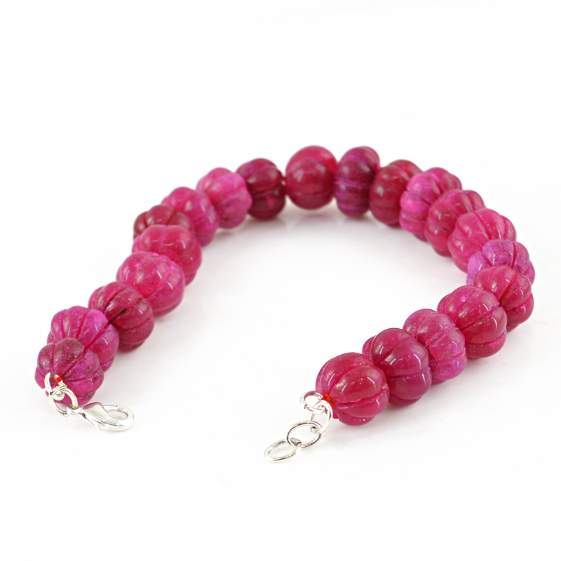 Round Shape 306.00 Cts ENHANCED Ruby Carved Real Beads Hand Made Bracelet