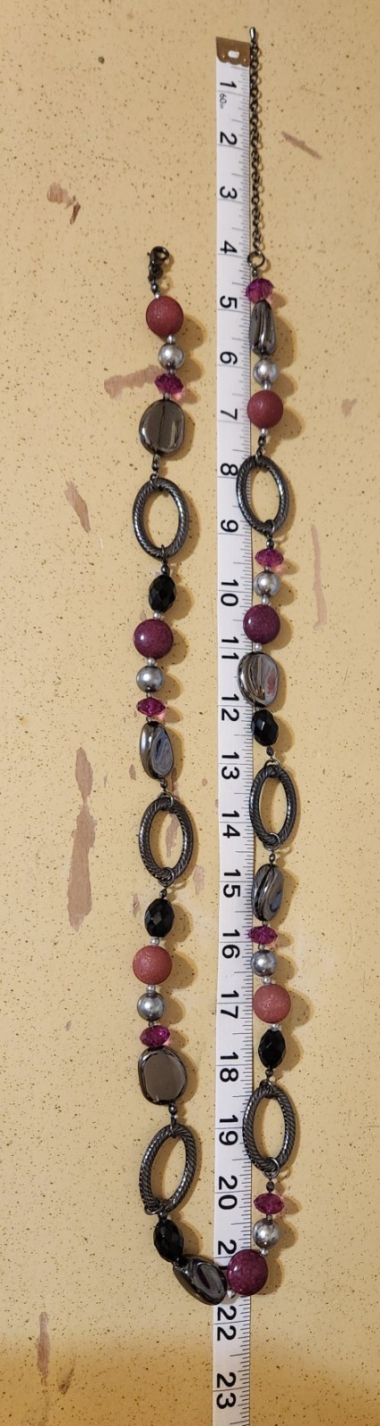 Premier Designs Purple Shades, Black, Gray Acrylic Beads Gunmetal Long Necklace