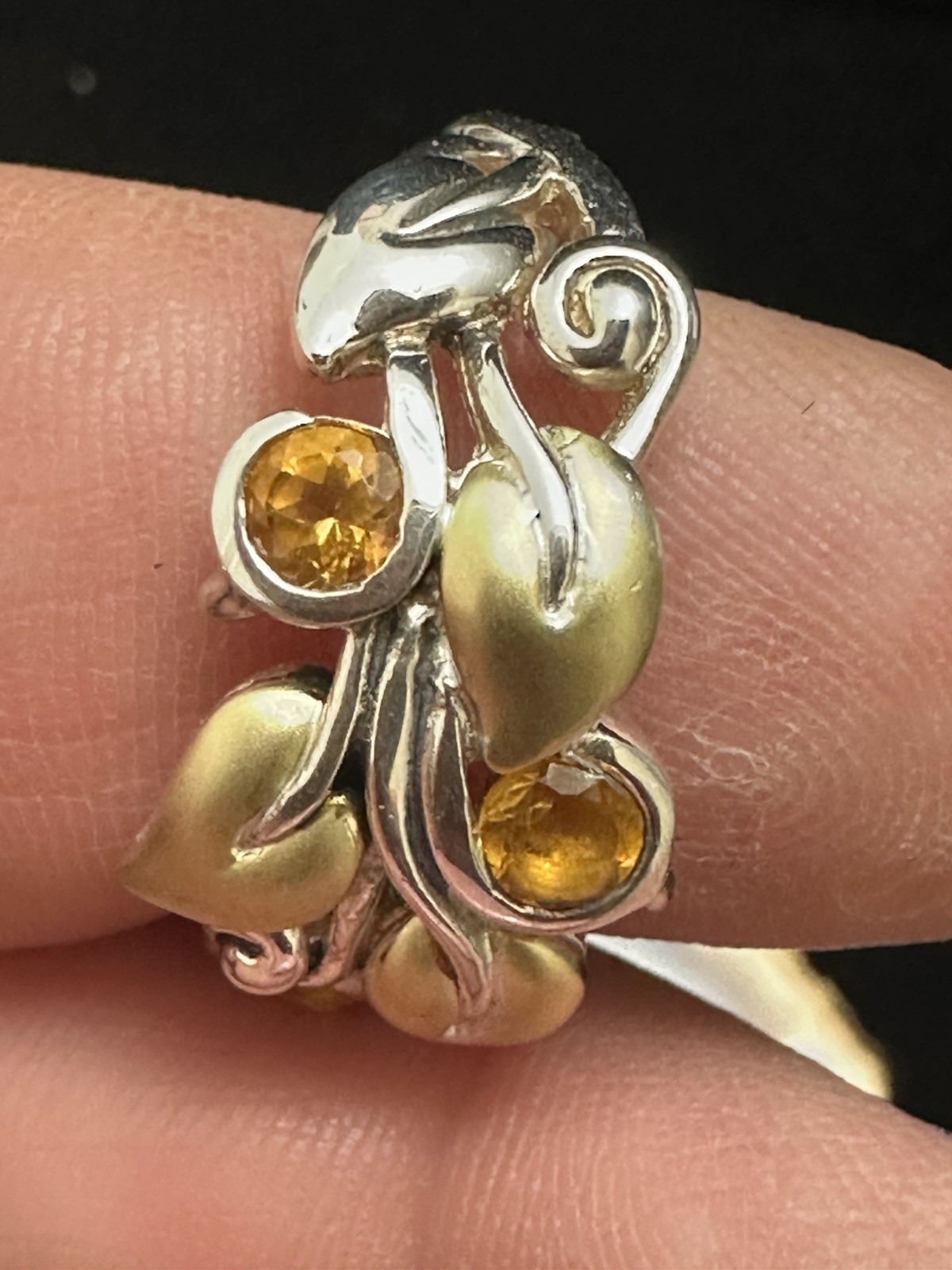 Barbara Bixby Sterling 925 & 18k Gold Leaves Citrine Gemstone Band Ring Size 8