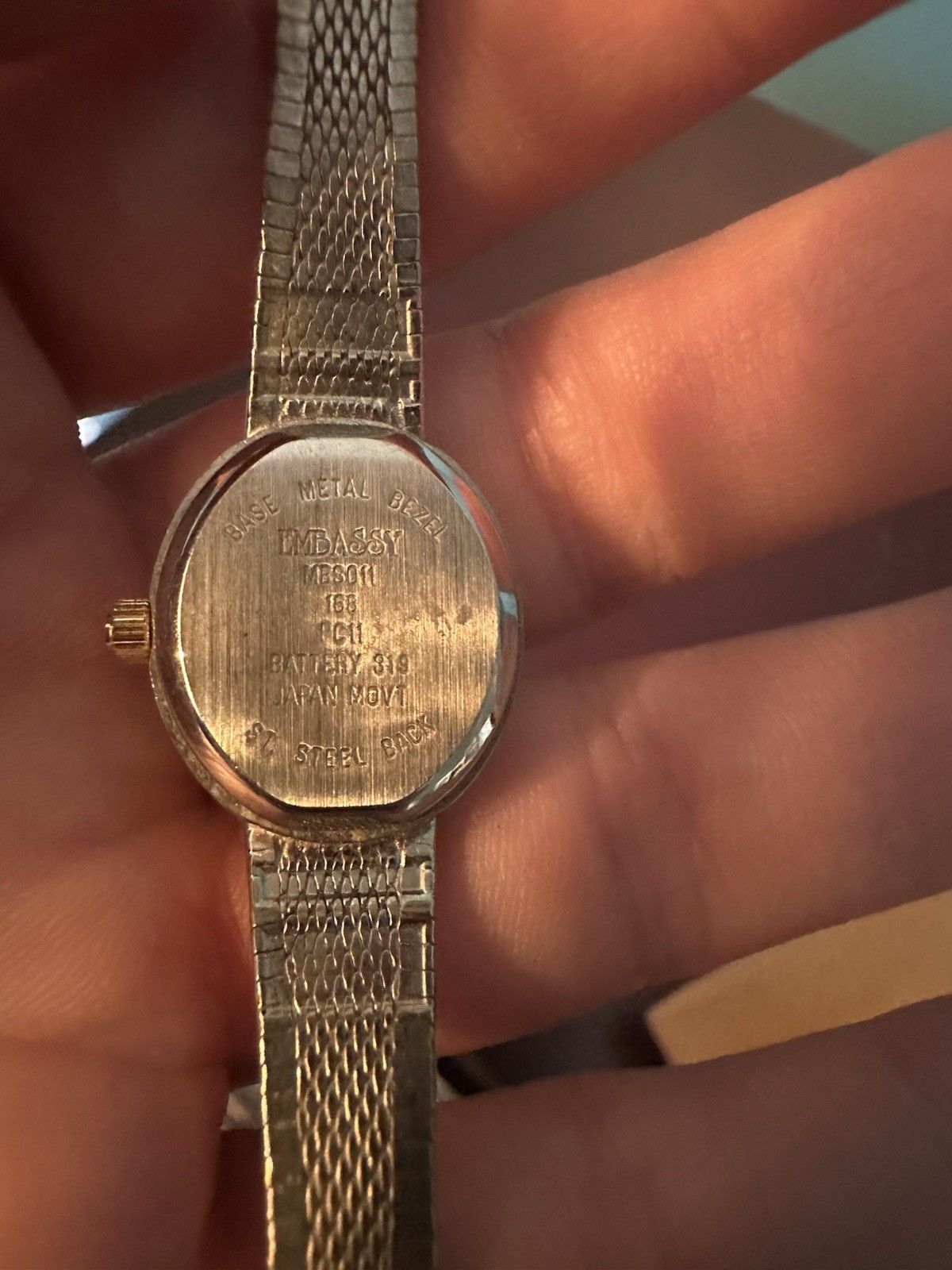 Embassy Women’s Quartz Analog Wristwatch Silver-Tone White Dial Gem-Set Bezel