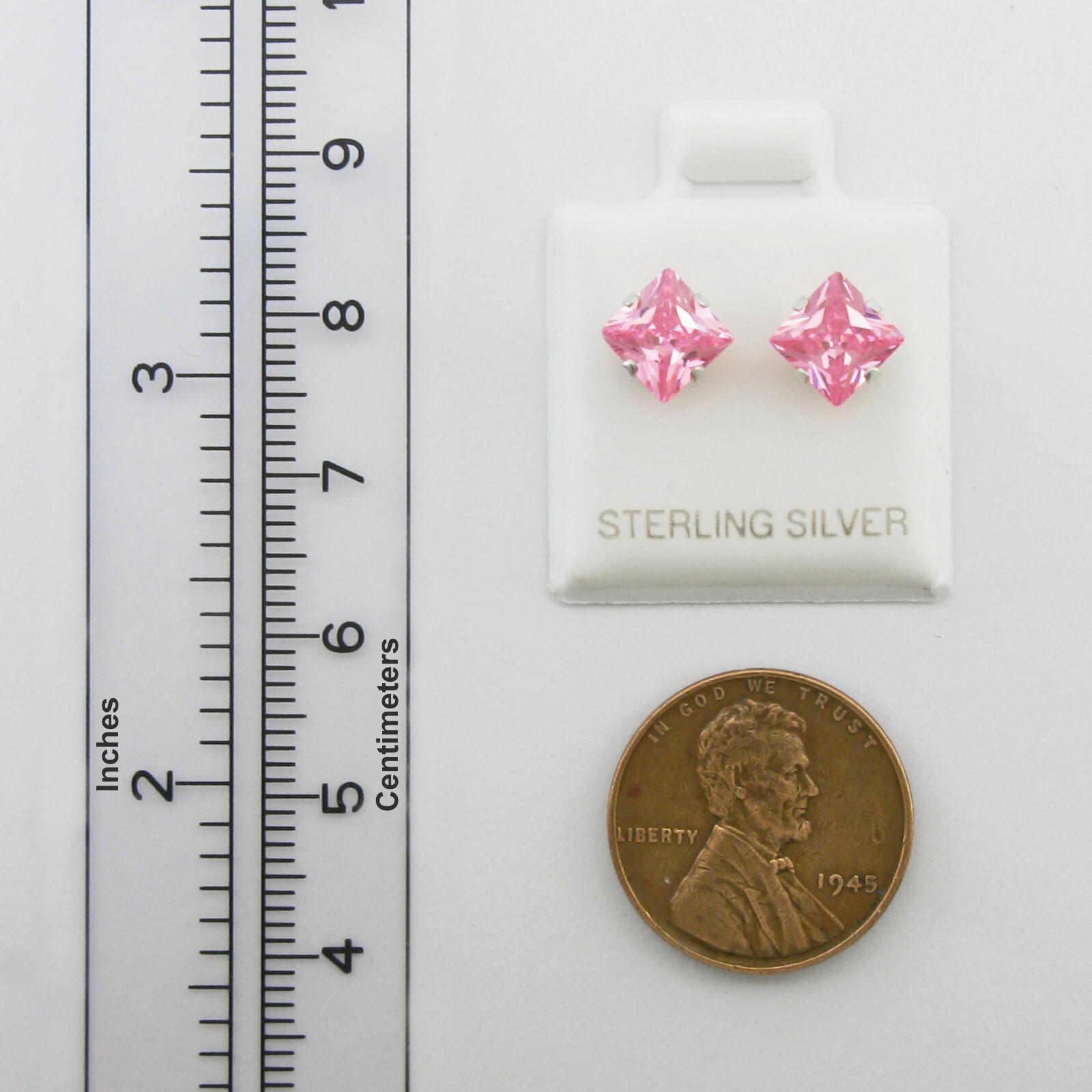 6mm Square Pink CZ Post Stud Earrings in Sterling Silver – NEW!