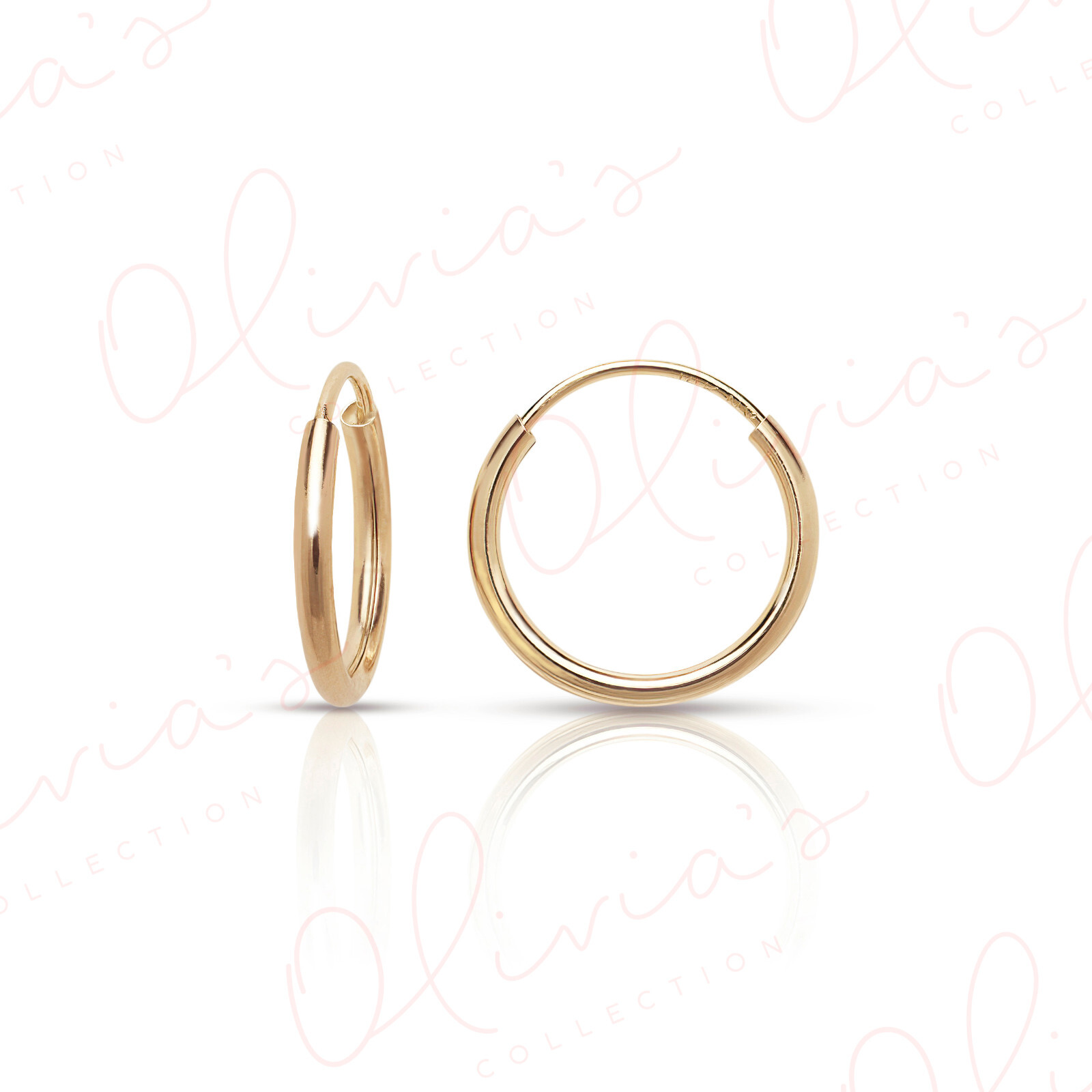 14k Yellow Gold Lightweight Endless Hoop Earrings (10-20×1.0mm)