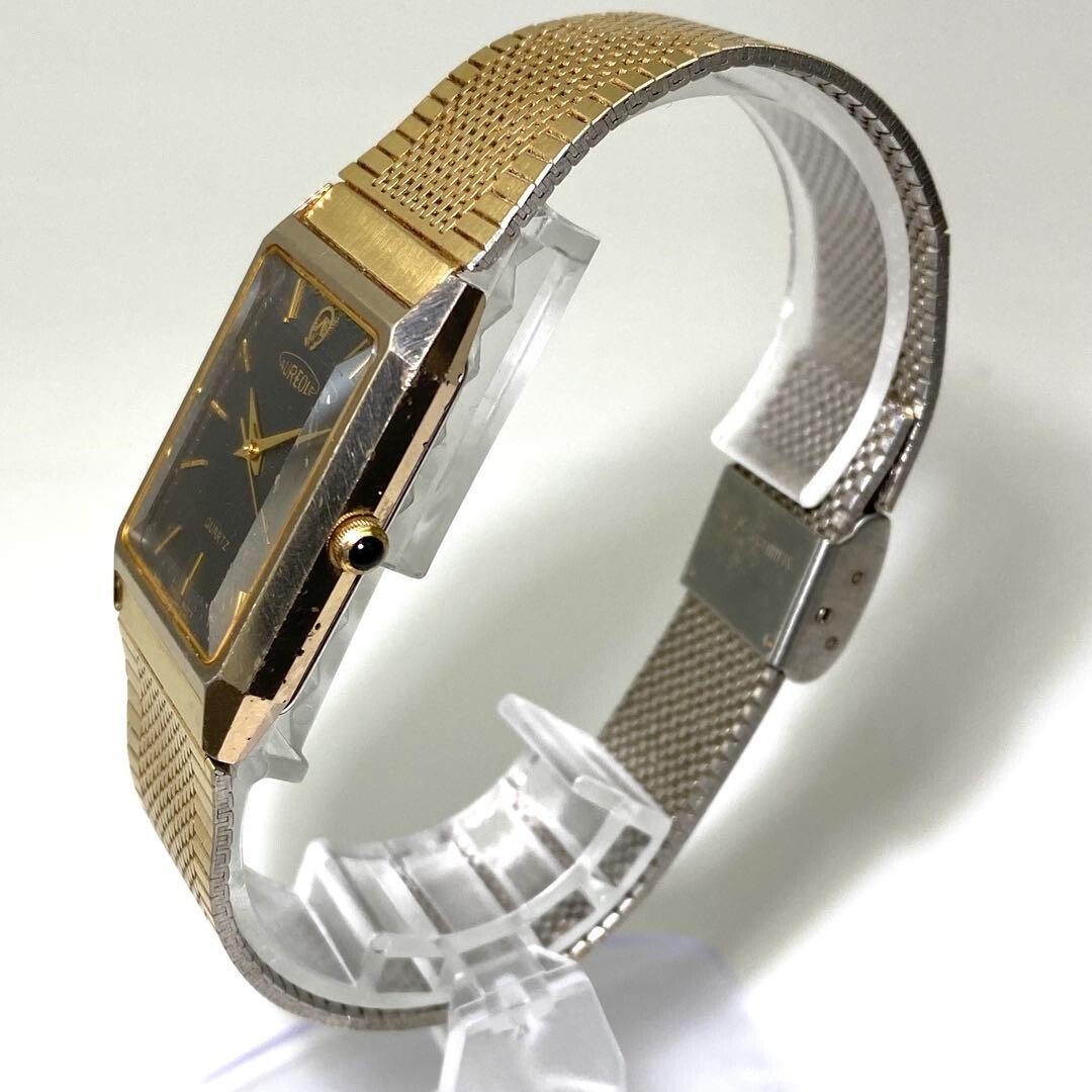 AUREOLE Wristwatch Square Mesh Bracelet Gold Authentic From Japan