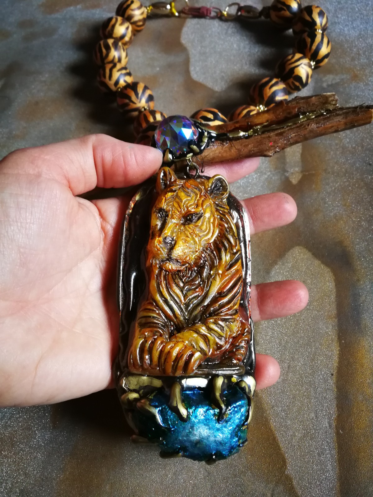 Big Bold Chunky Necklace Statement Wild Luxury Jewelry Tiger Raw Stone Pendant