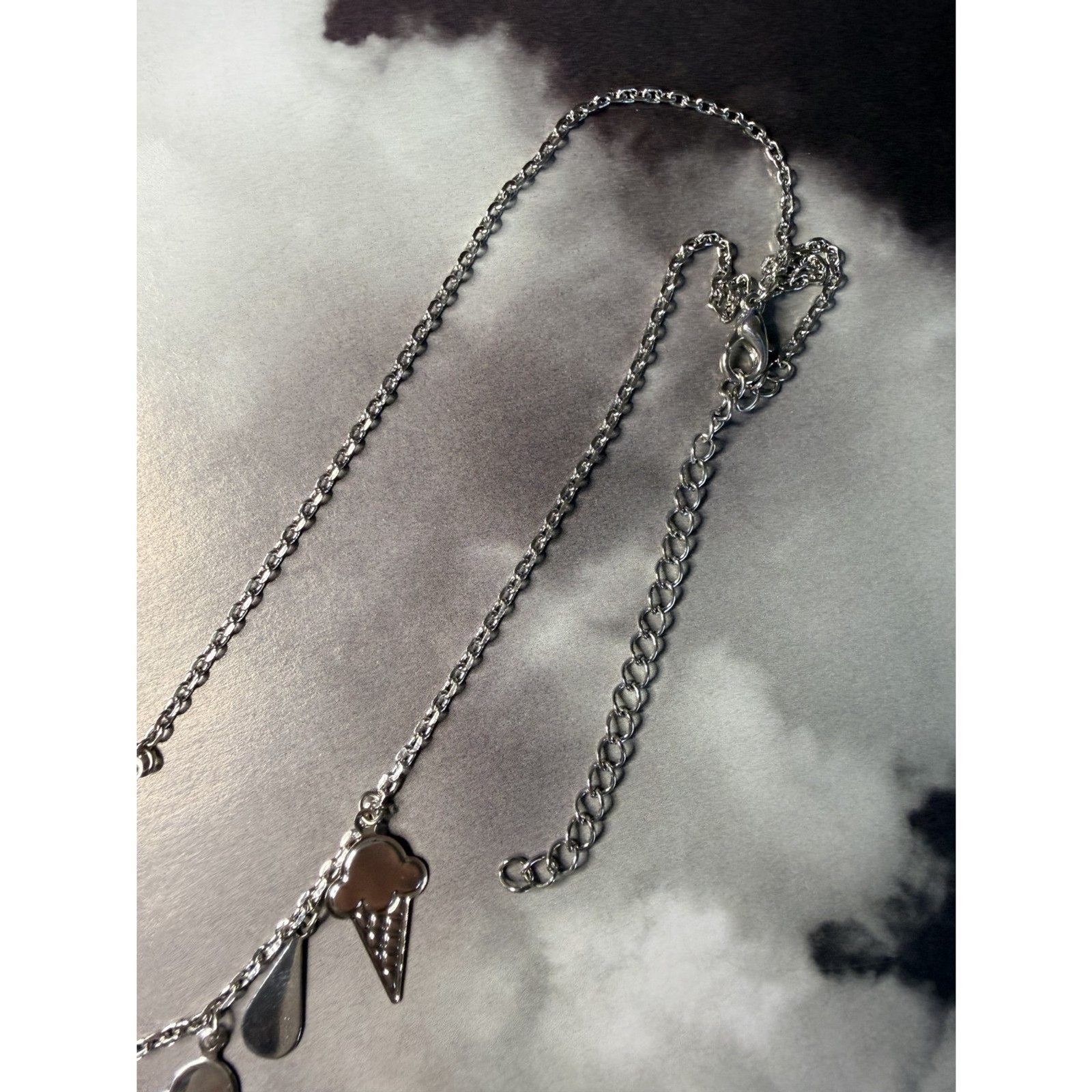 Ice Cream Cone Charm Necklace Silver Tone Multi Charm Chain Dessert Jewelry