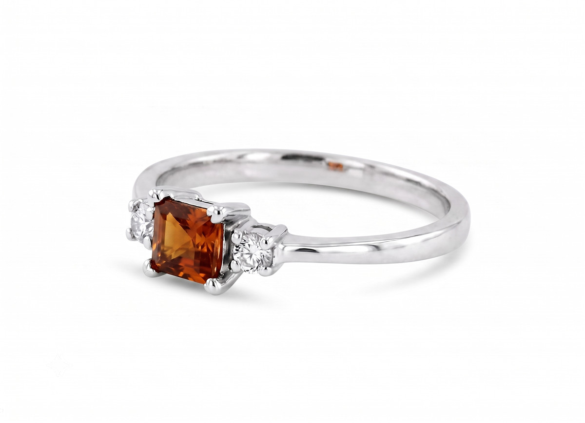 2.25 Carat Square Shape Natural Hessonite 925 Silver Handmade Ring For Her