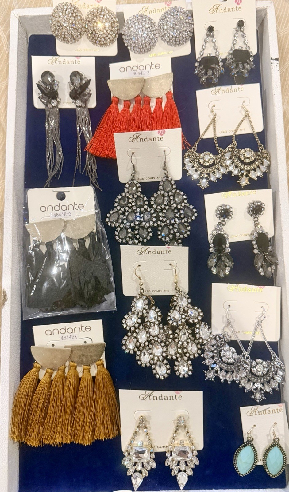 Andante Earrings Lot 14 Pairs NWT Rhinestone Tassel Statement Fashion Jewelry