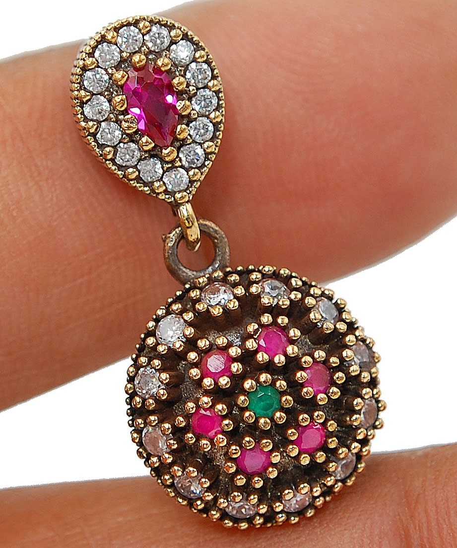 Ottoman Style 1CT Heat Treated Green Tourmaline 925 Sterling Silver Pendant TC2