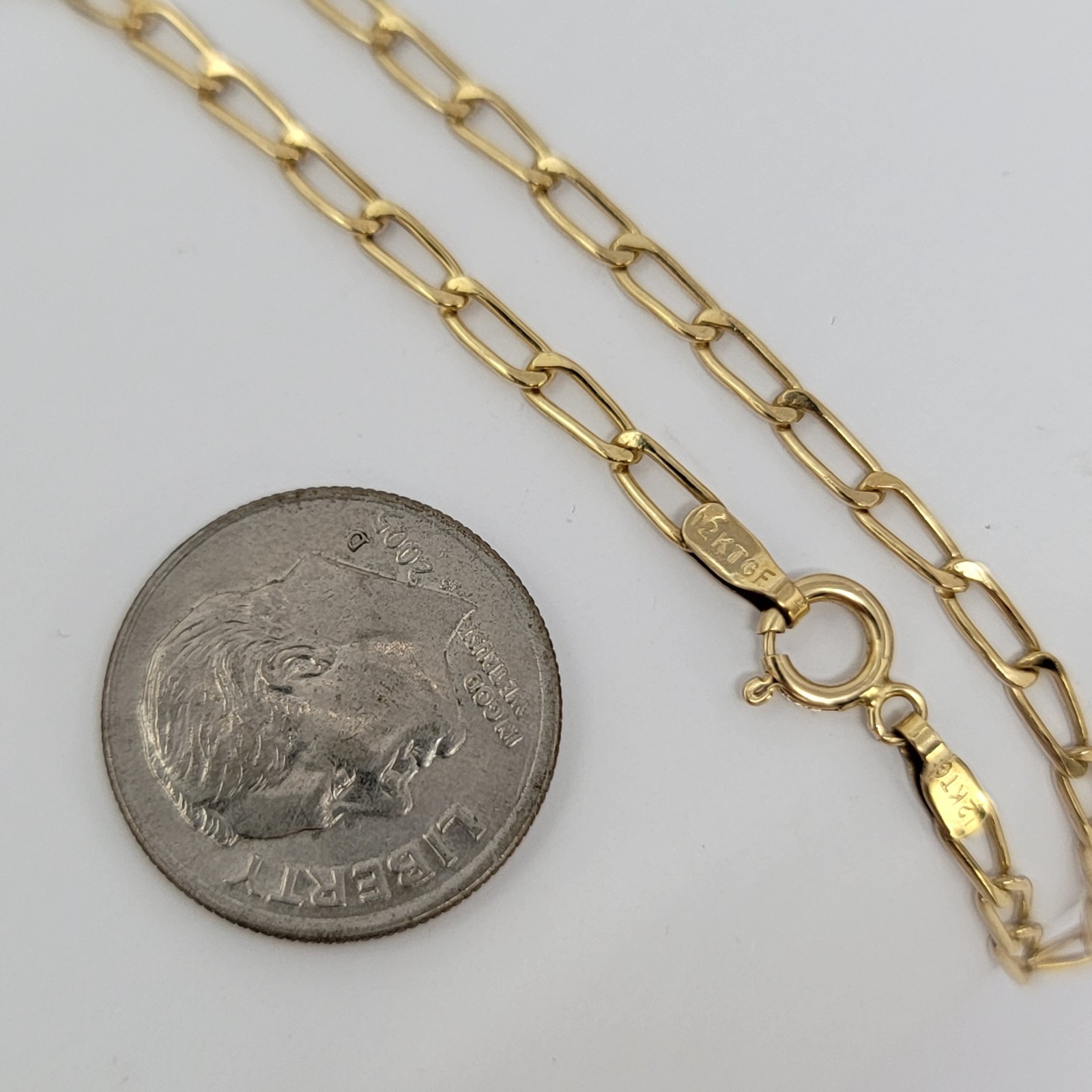 Vintage 12K Gold Filled Paper Clip Chain Bracelet 7″ 1/20 12K GF Spring Ring NOS
