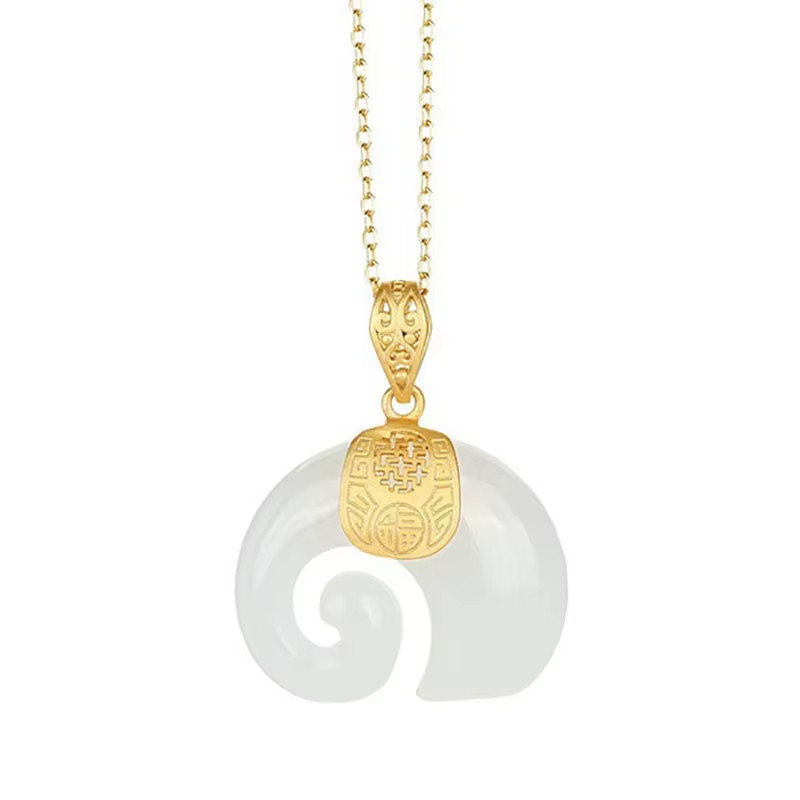 Natural Hetian Jade Elephant Necklace – 45+5cm Chain (17.7+2in) – 1.6cm Pendant