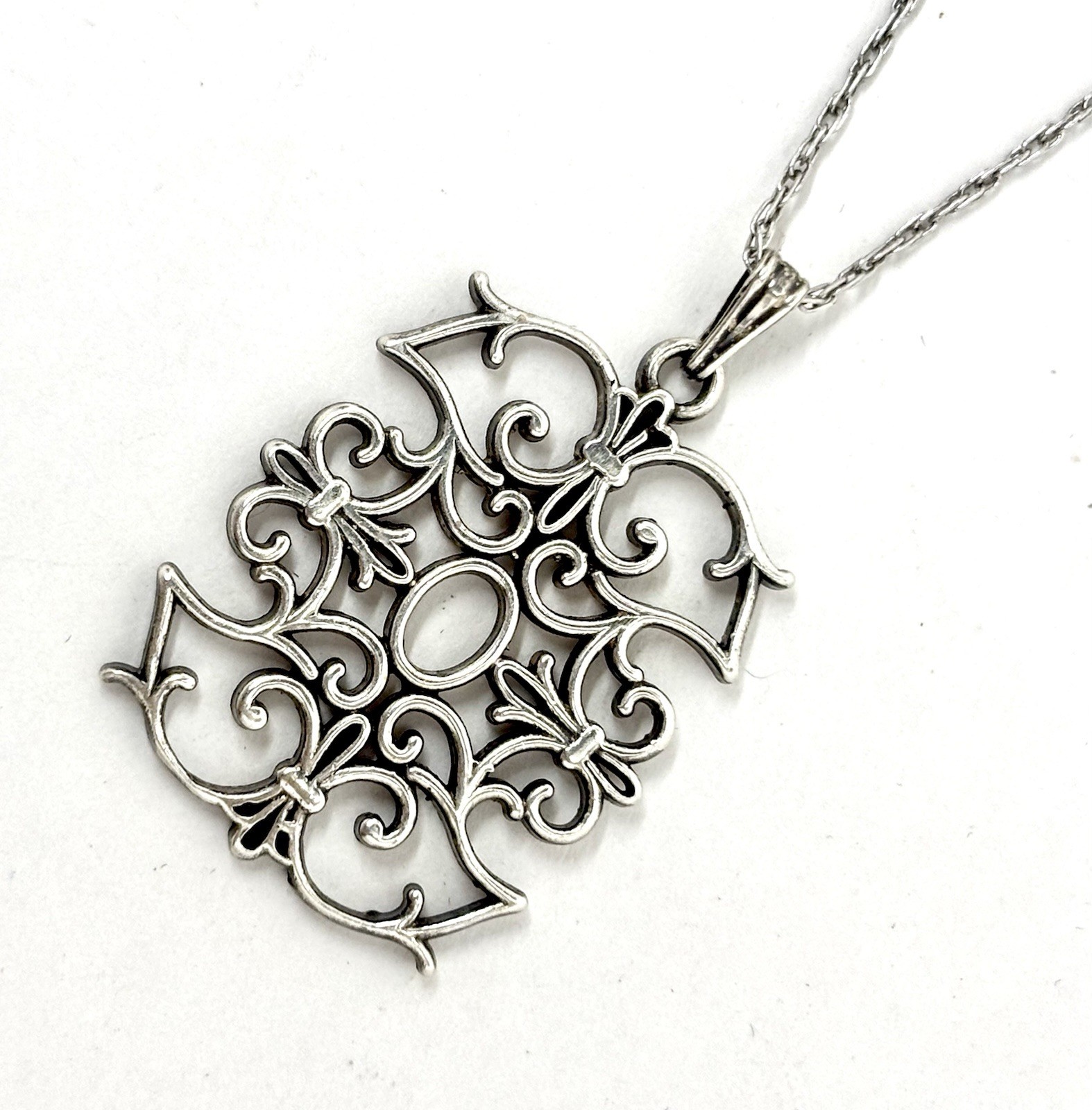 James Craig Sterling Silver Open Scrollwork Pendant Necklace Baroque Gothic Rev
