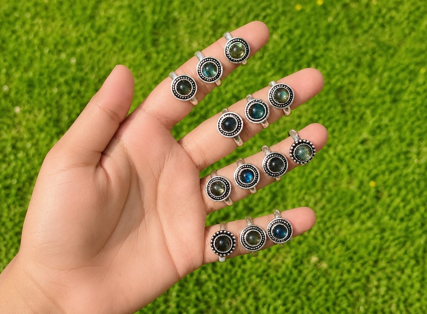 Handmade Sterling Silver Plated Mix Size Rainbow Gem Stone Ring Wholesale Lot.