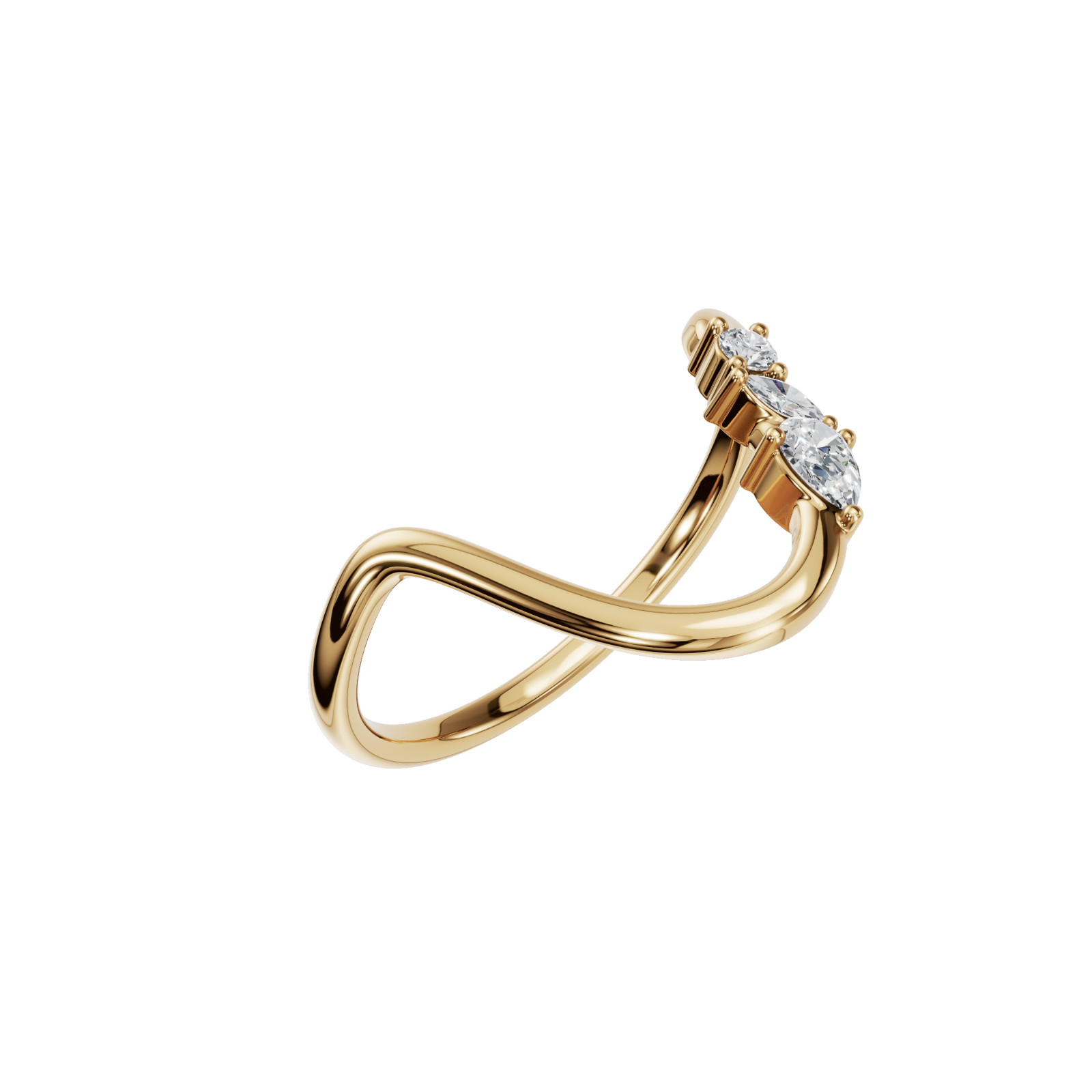 Minimalist Multi Shape Lab Grown Diamond Bypass Open Wrap Statement Fashion Ring