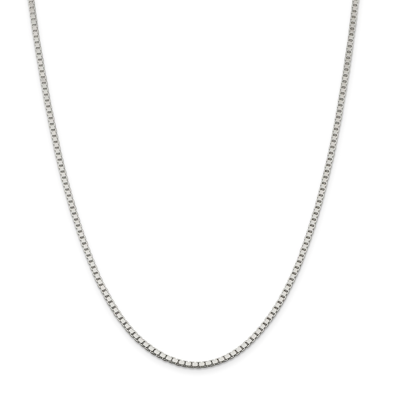 Sterling Silver Solid Polished 2.5mm Plain Box Chain w/ Lobster Clasp 16″ – 30″