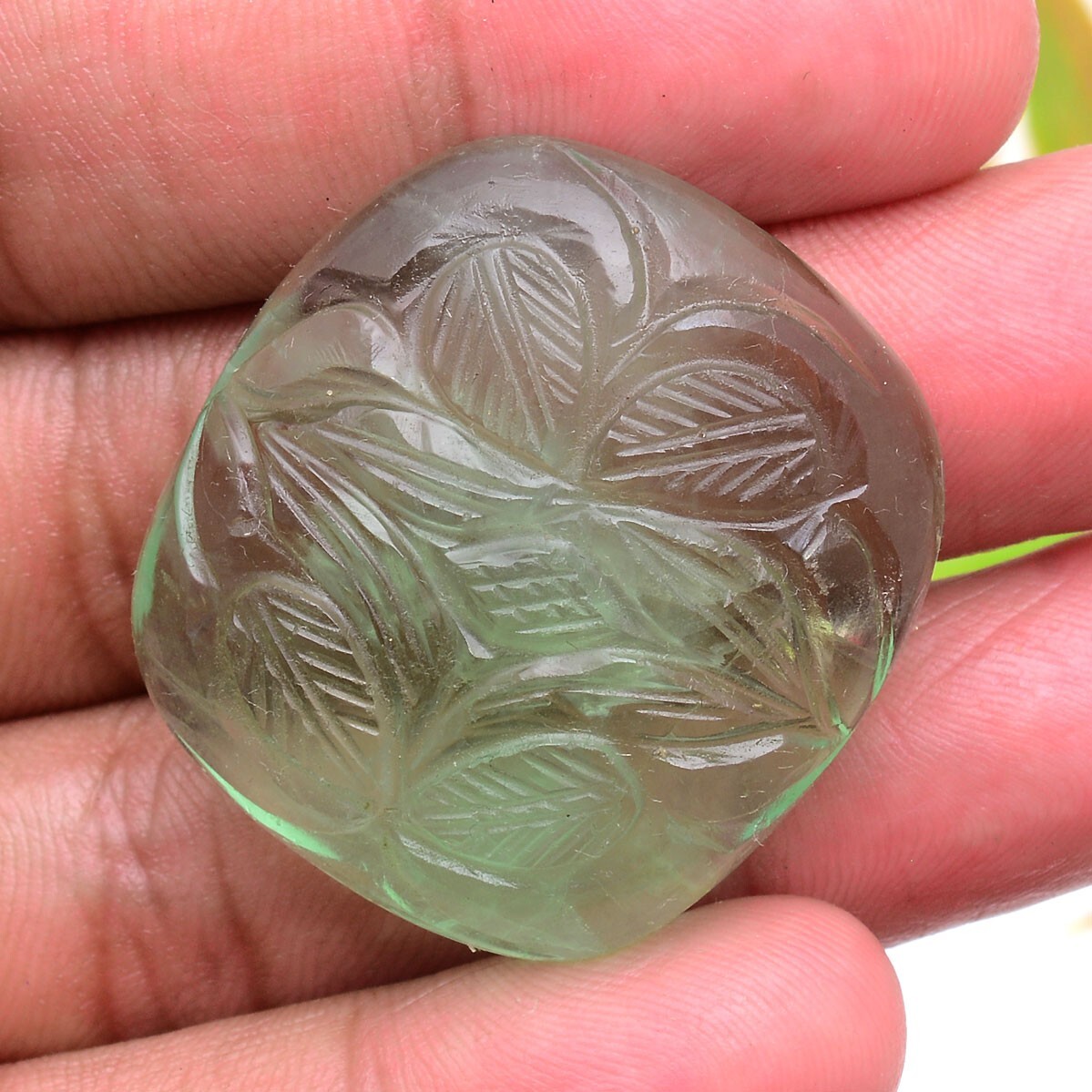 105 Cts Natural Green Fluorite Cushion Carving Untreated Pendant Size Gemstone