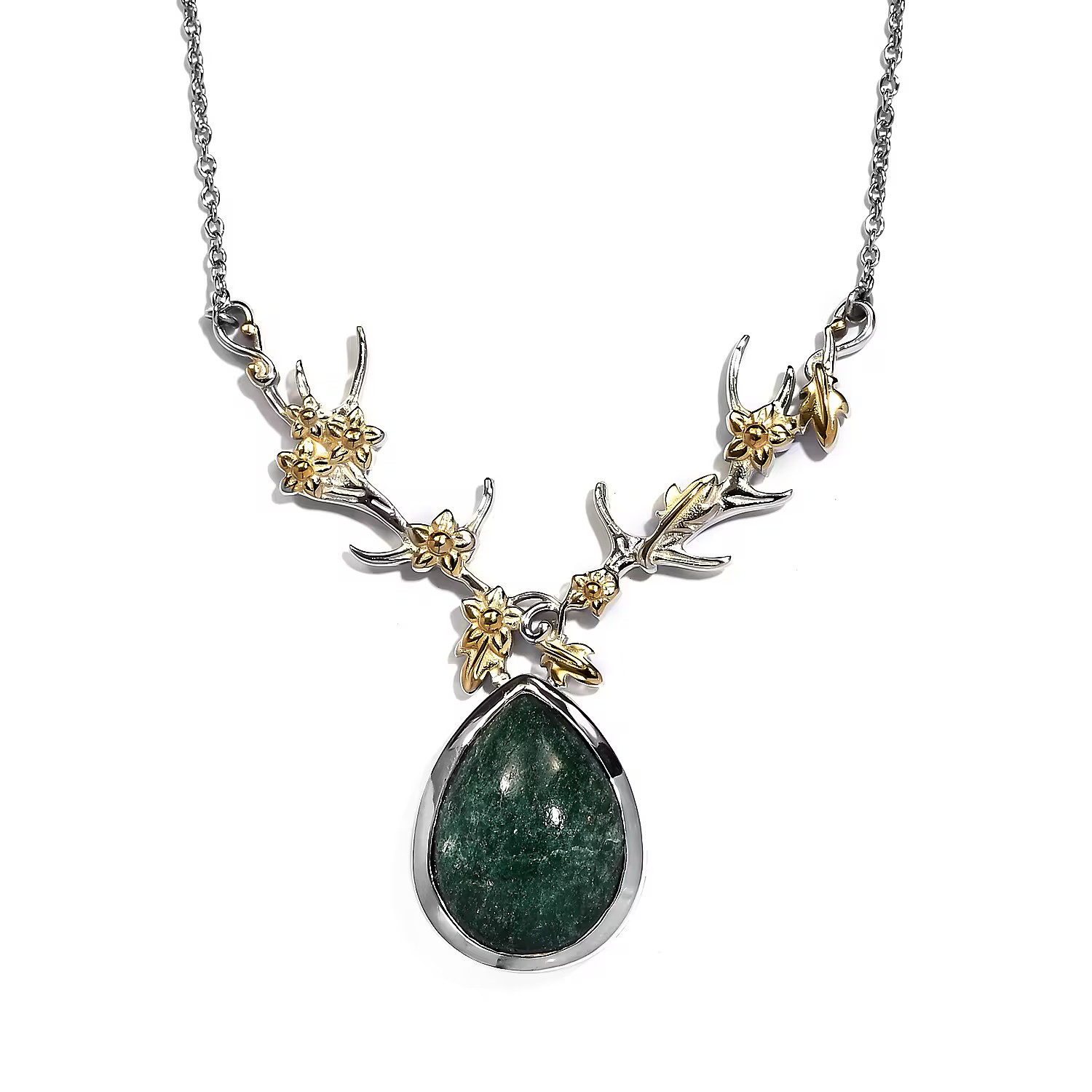 Stainless Steel 18K Yellow Gold Plated Green Necklace Size-18 Ct 14.9