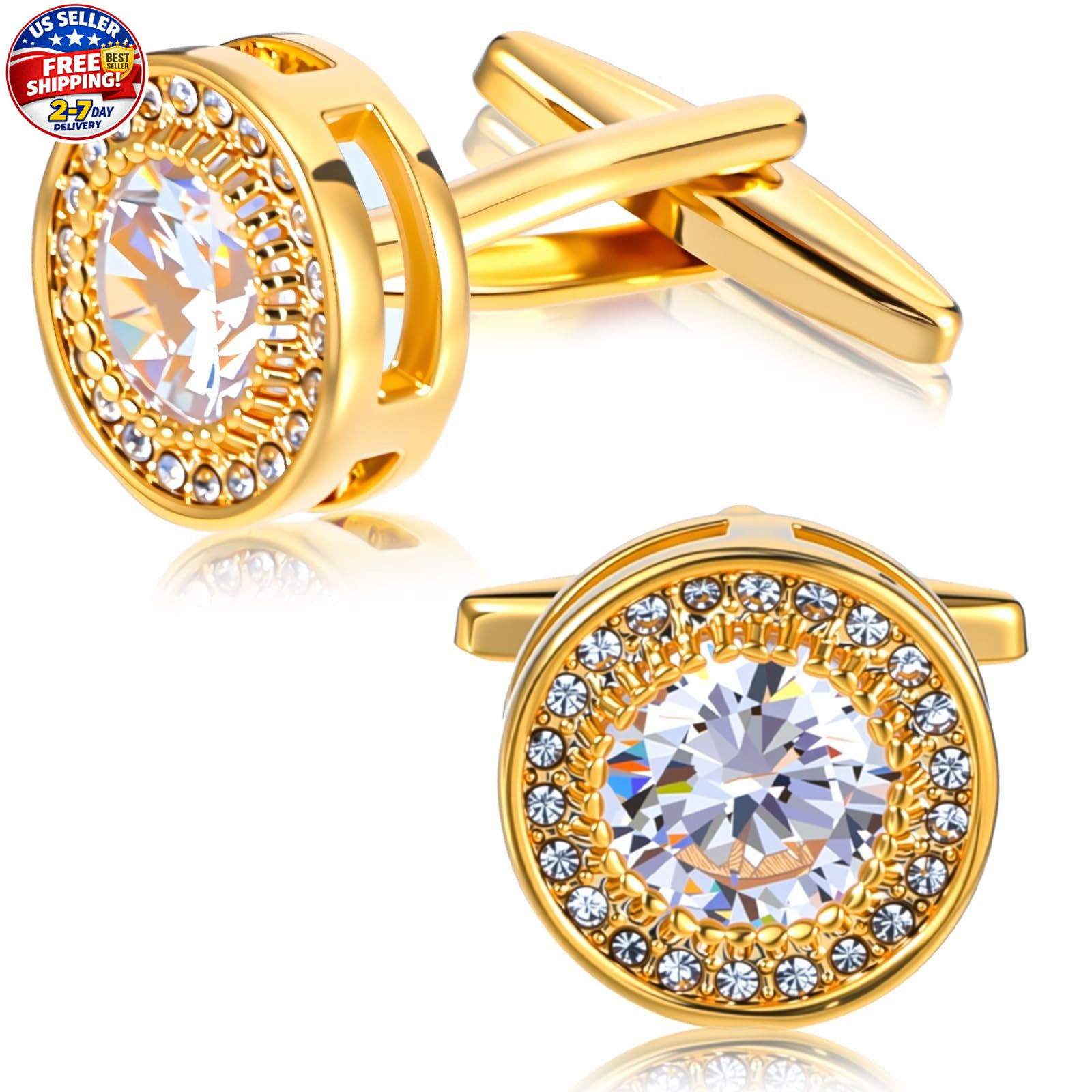 Cufflinks for Men Cuff Links Diamond Crystal Cuff Mens Personalized Classic Roun