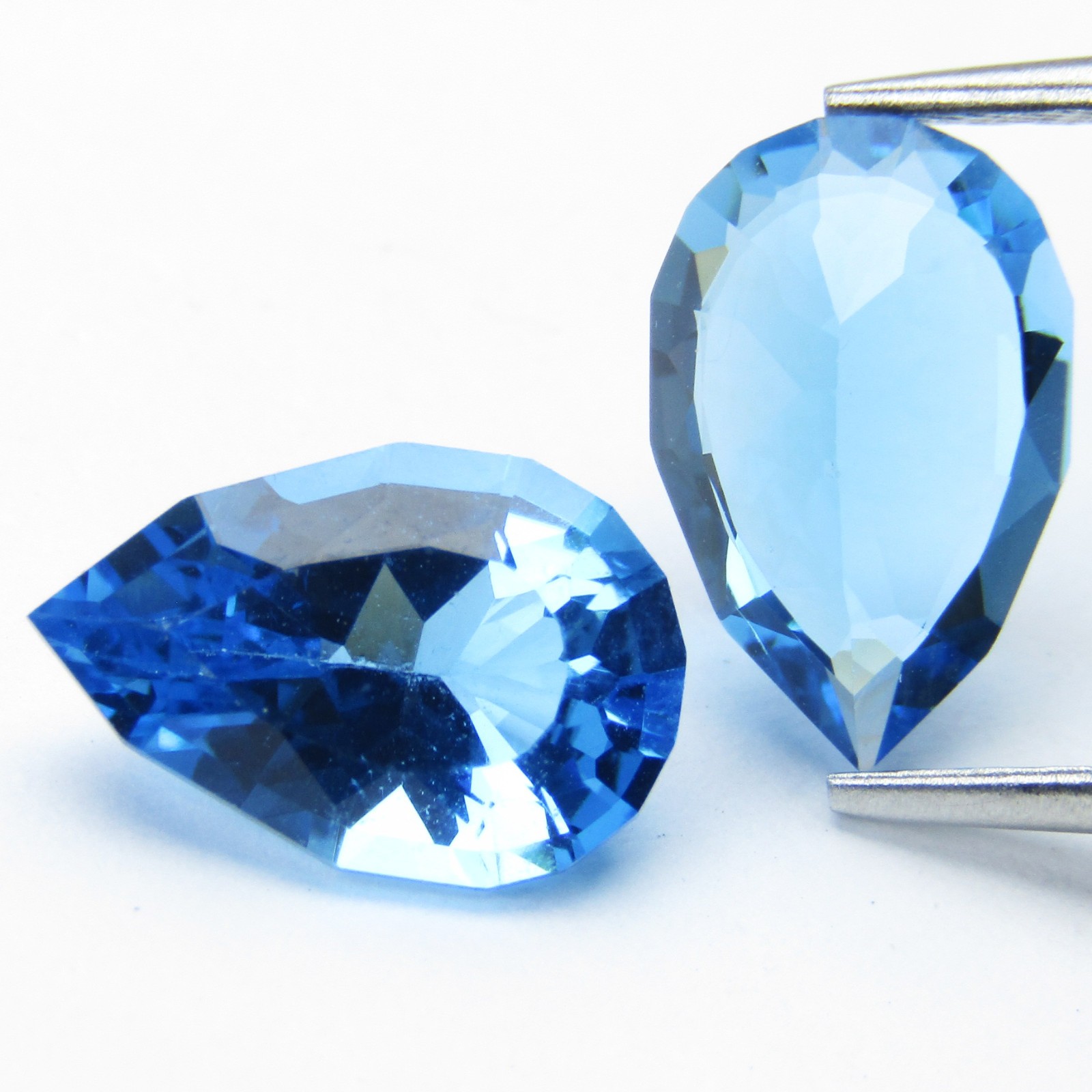 6.45Cts Gorgeous Natural Swiss Blue Topaz Pear Custom Cut Matching Pair Gems